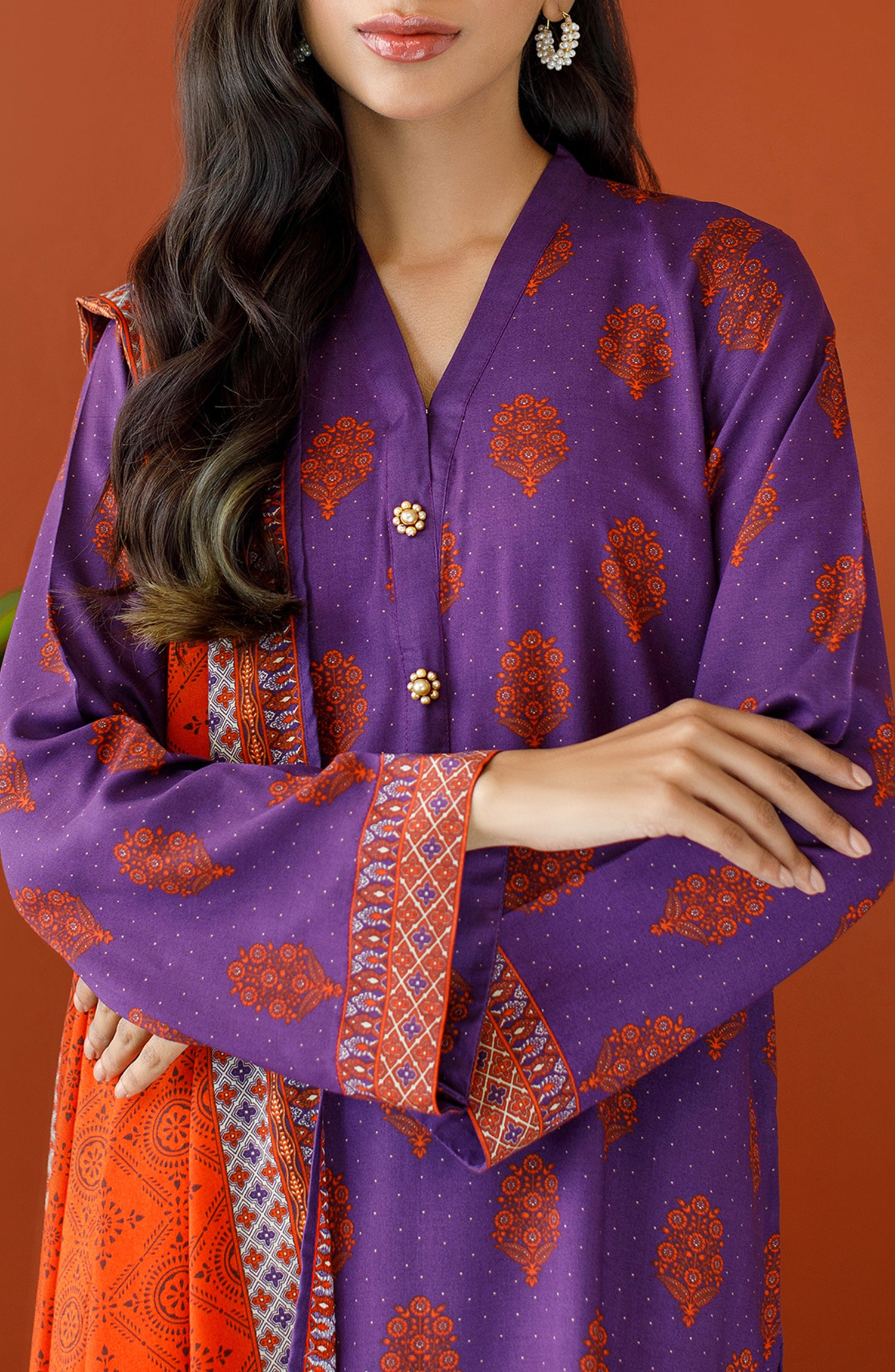 OTL-23-331/U PURPLE LINEN Women UNSTITCHED SHIRT DUPATTA PANTS