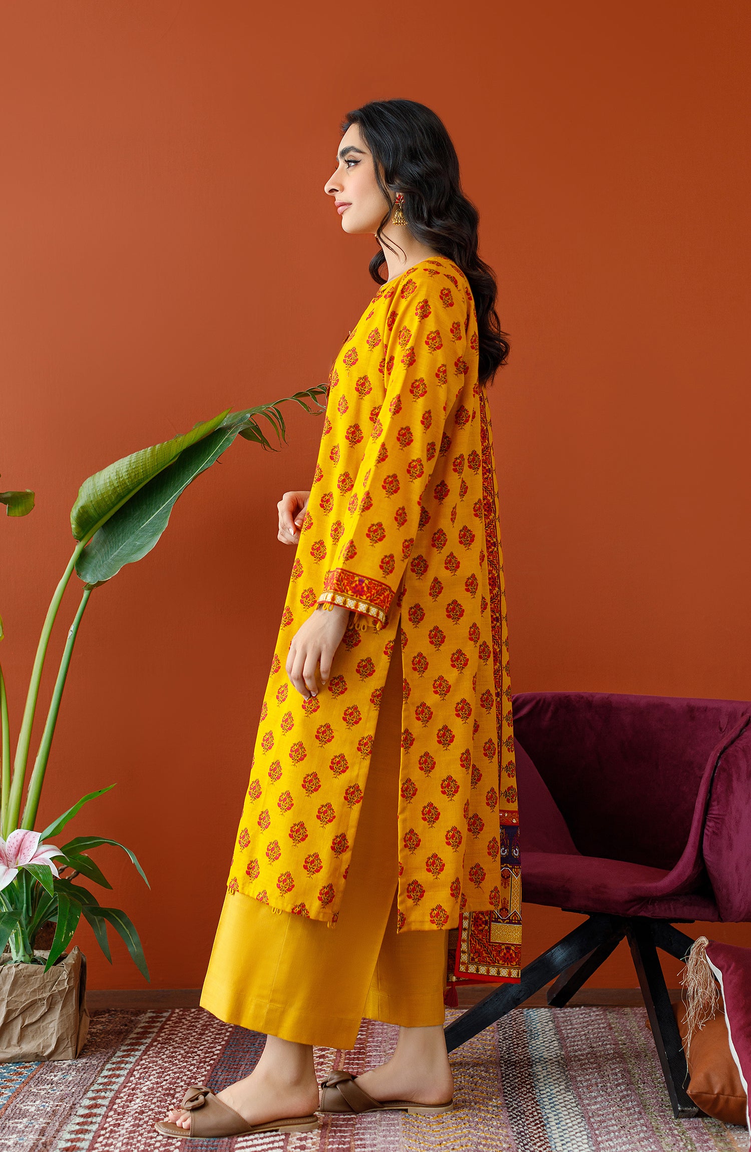 OTL-23-279/U MUSTARD KHADDAR Women UNSTITCHED SHIRT DUPATTA PANTS