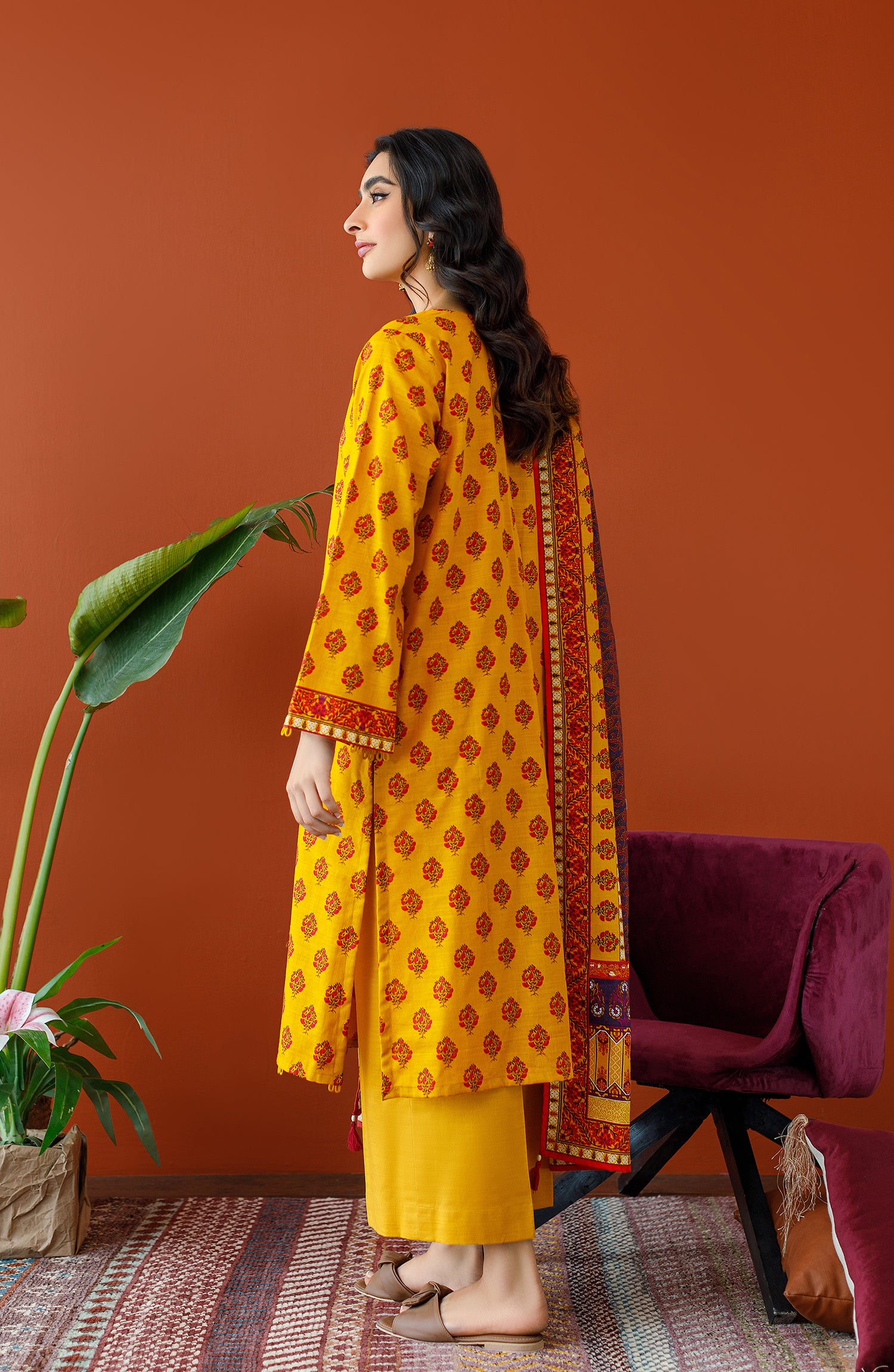 OTL-23-279/U MUSTARD KHADDAR Women UNSTITCHED SHIRT DUPATTA PANTS