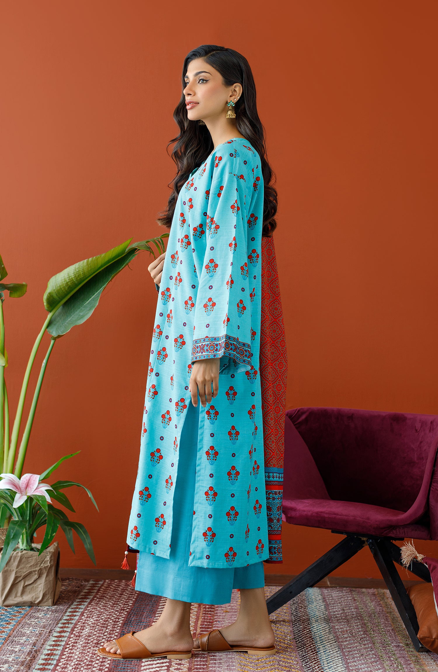 OTL-23-341/U TURQUOISE KHADDAR Women UNSTITCHED SHIRT DUPATTA PANTS