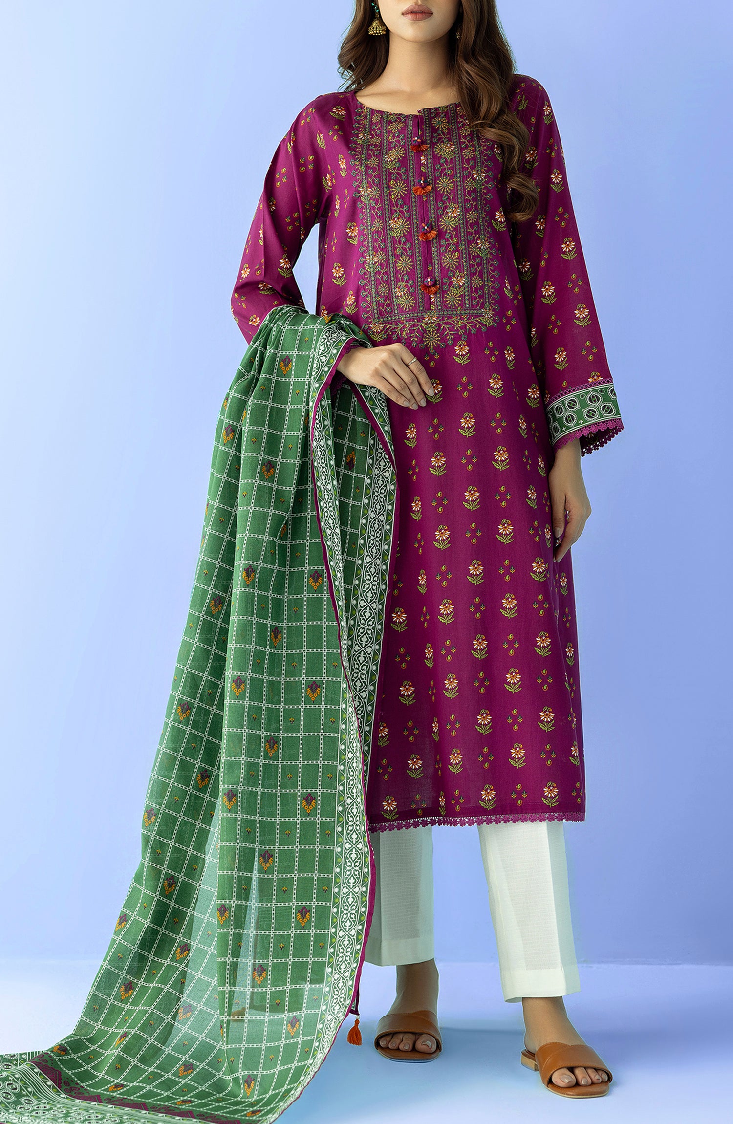 Stitched 2 Piece Printed Embroidered Lawn Shirt and Lawn Dupatta (NRDS-24-027/S PURPLE)