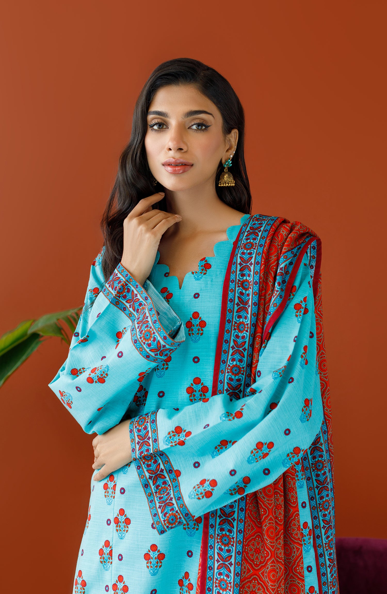 OTL-23-341/U TURQUOISE KHADDAR Women UNSTITCHED SHIRT DUPATTA PANTS