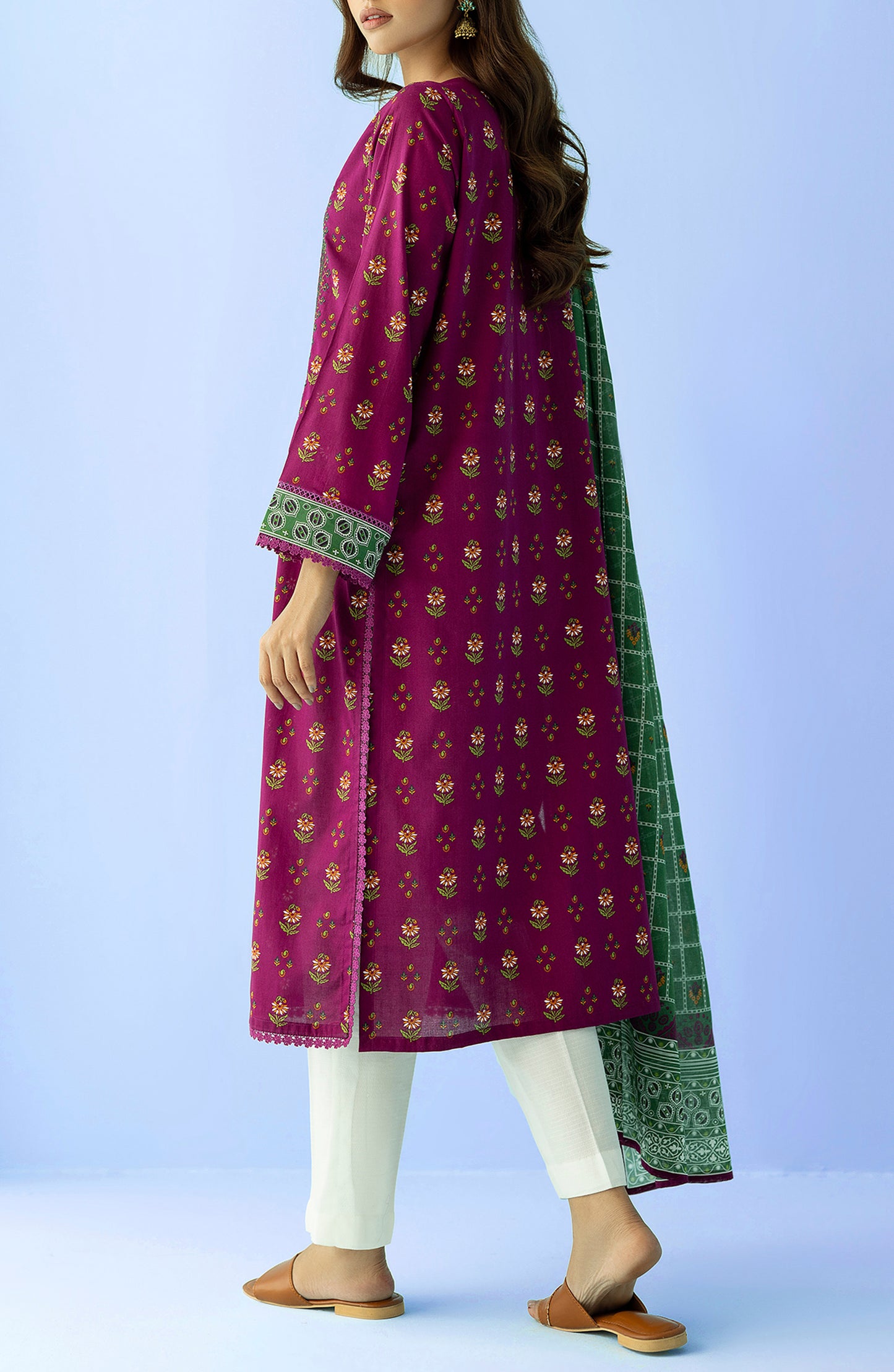 Stitched 2 Piece Printed Embroidered Lawn Shirt and Lawn Dupatta (NRDS-24-027/S PURPLE)