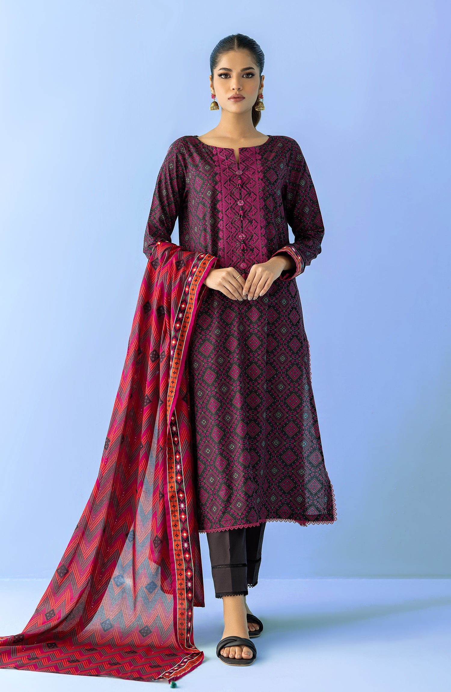 NRDS-24-002/S BLACK LAWN  READY TO WEAR SHIRT DUPATTA