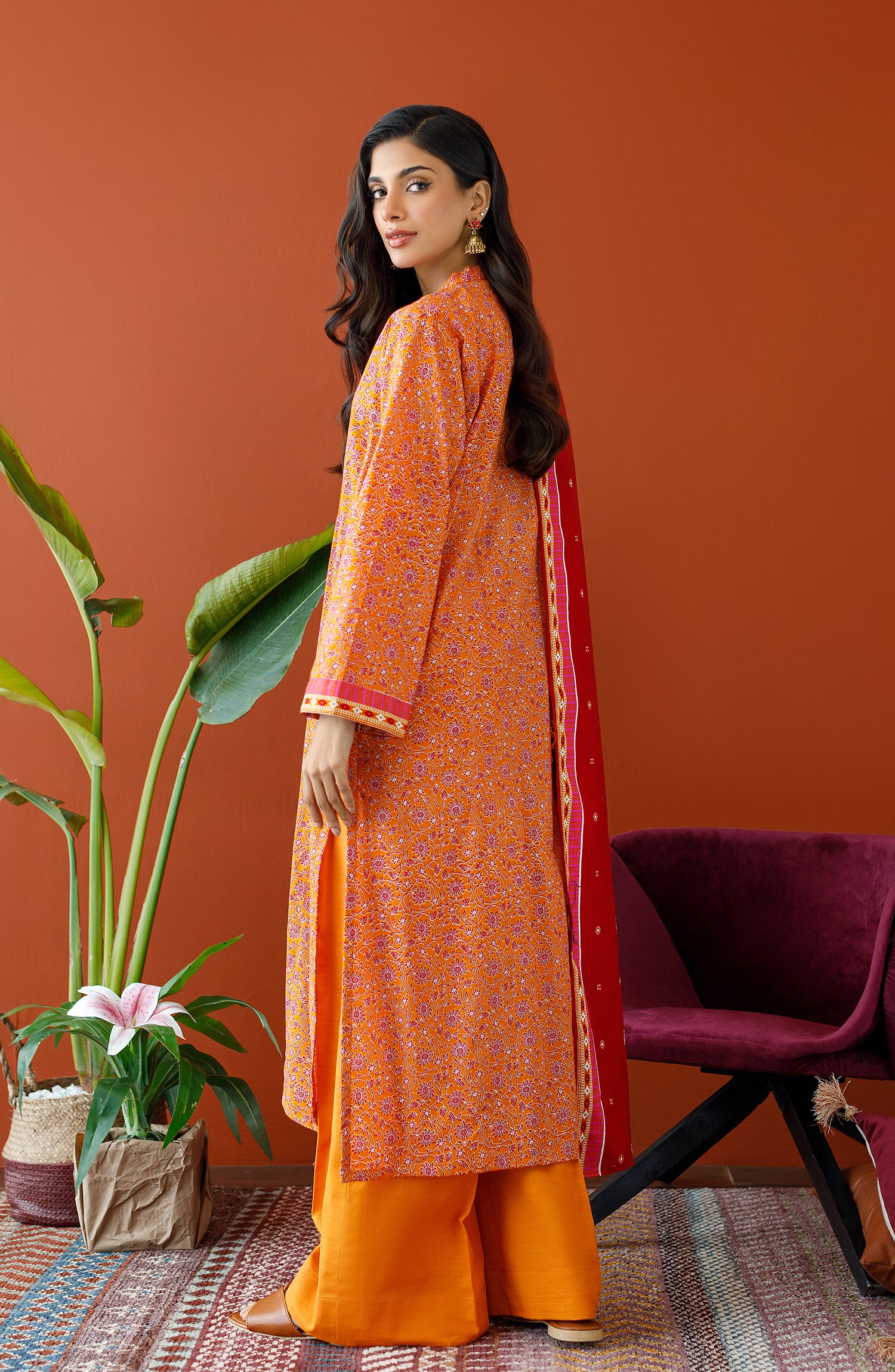 OTL-23-303/U ORANGE KHADDAR Women UNSTITCHED SHIRT DUPATTA PANTS