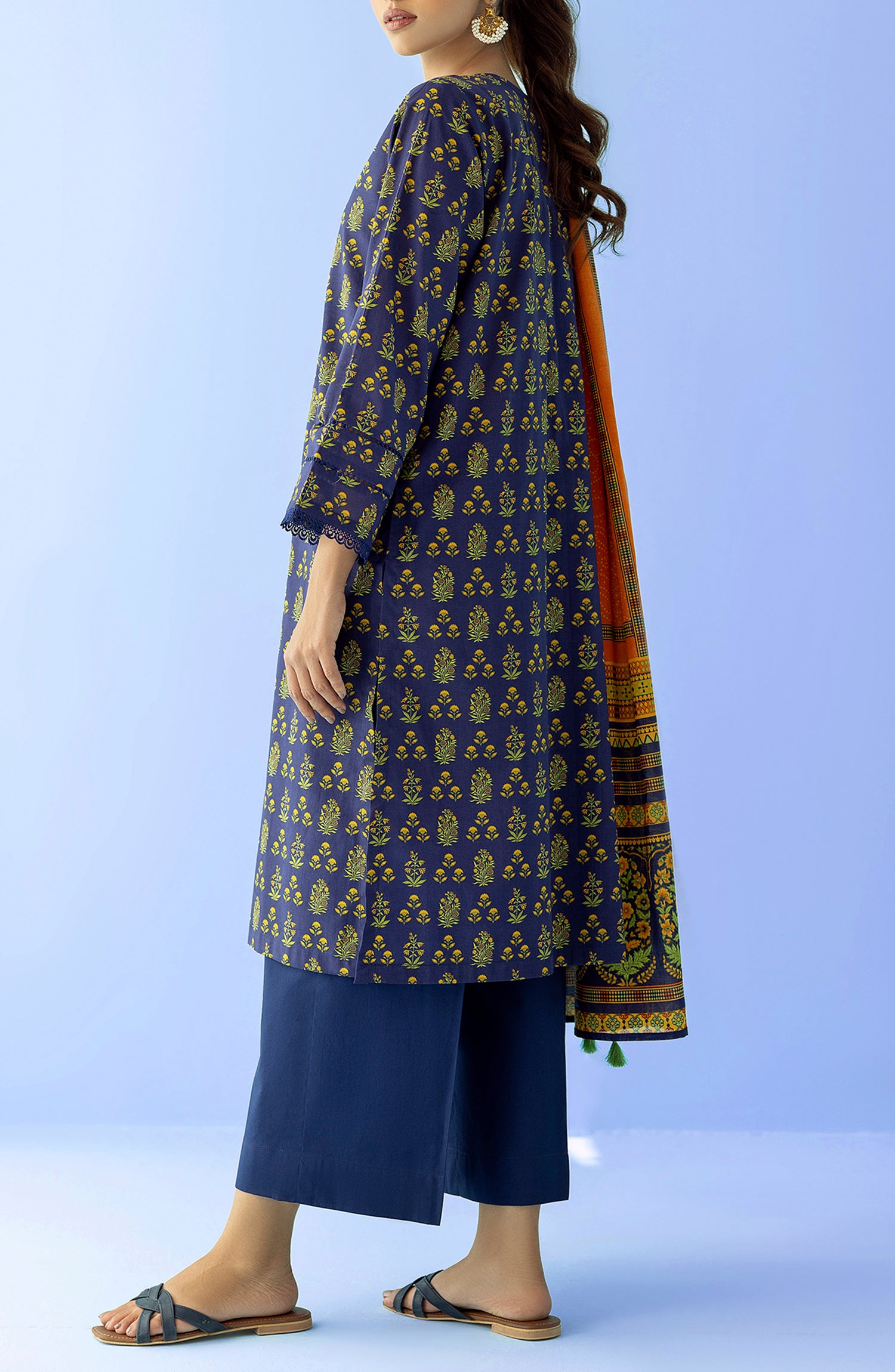 Stitched 2 Piece Printed Embroidered Lawn Shirt and Lawn Dupatta (NRDS-24-025/S BLUE)