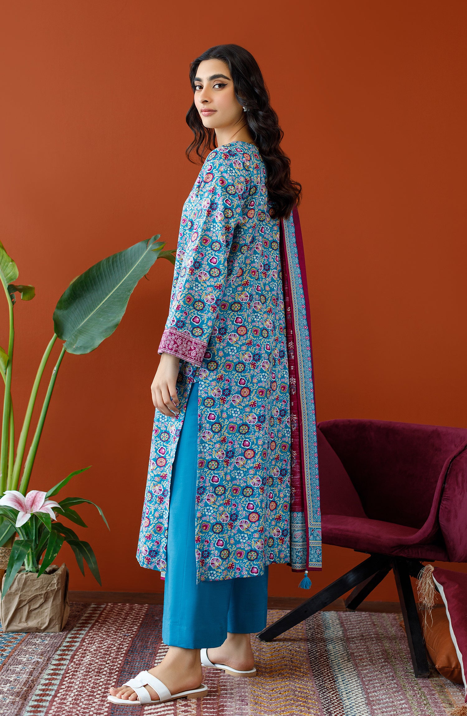 OTL-23-328/U TEAL KHADDAR Women UNSTITCHED SHIRT DUPATTA PANTS