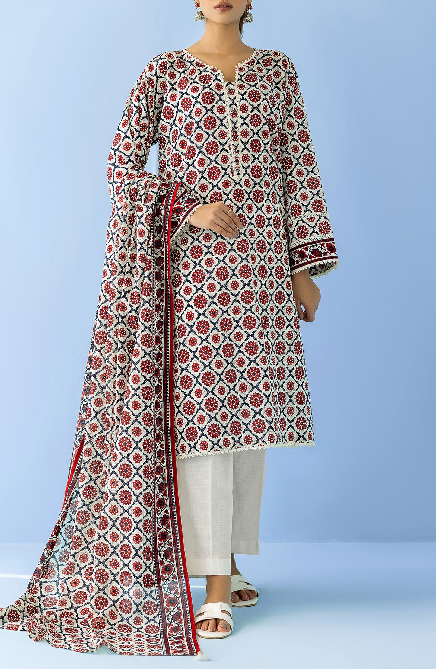 NRDS-24-032/U BEIGE LAWN  UNSTITCHED SHIRT DUPATTA