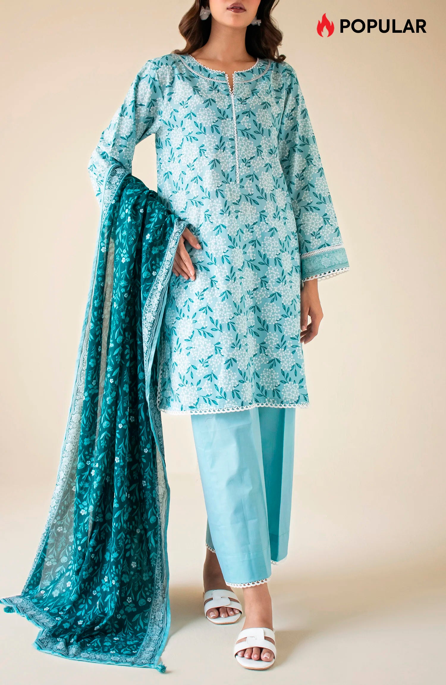 Unstitched 3 Piece Printed Cambric Shirt , Cambric Pant and Cambric Dupatta (OTL-24-122/U SKY BLUE)