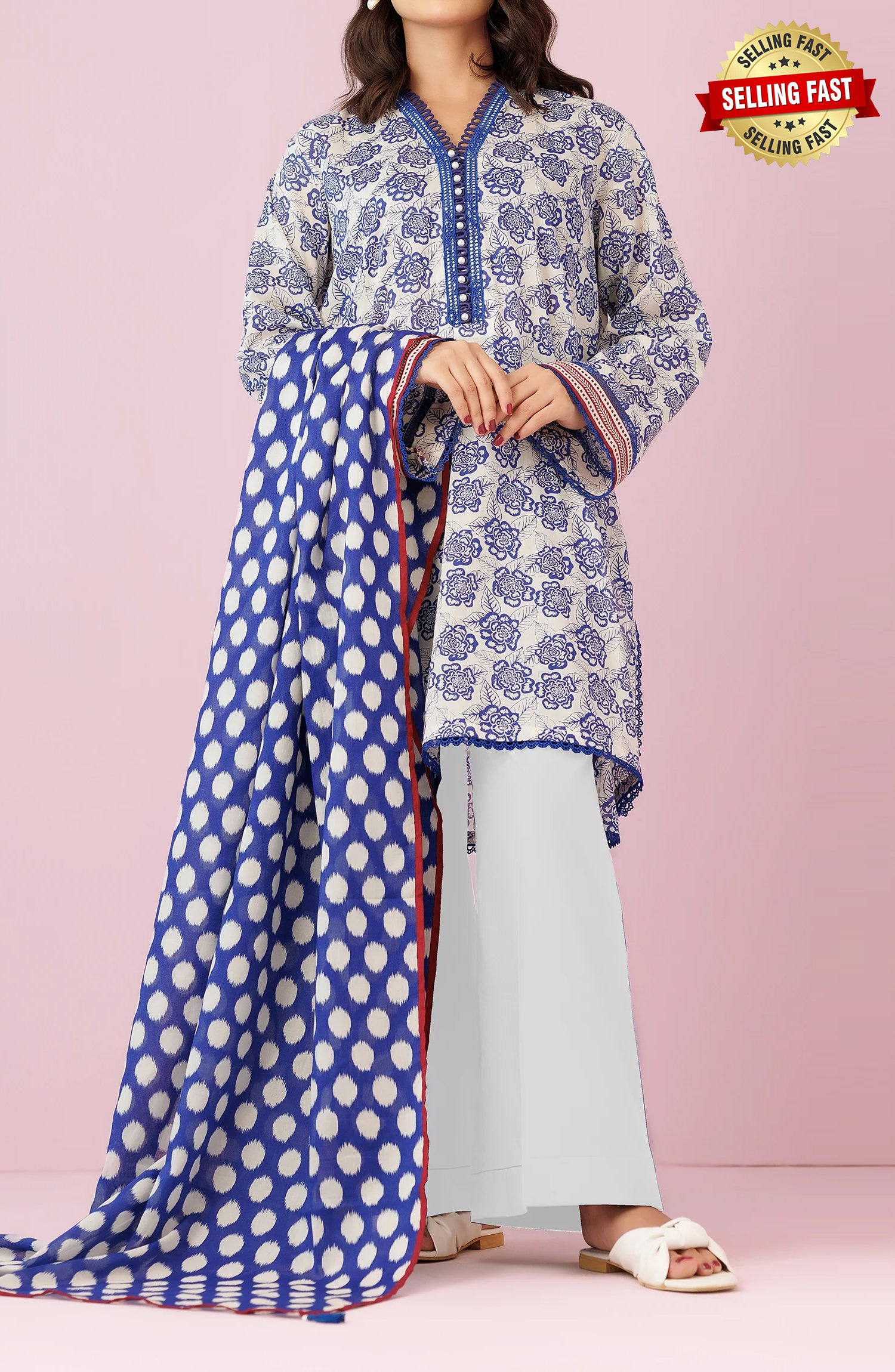 Unstitched 3 Piece Printed Lawn Shirt , Cambric Pant and Lawn Dupatta (OTL-24-127/U BEIGE)