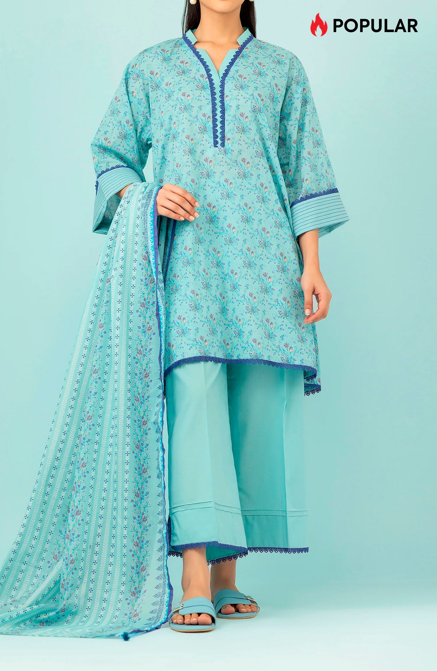 Unstitched 3 Piece Printed Lawn Shirt , Cambric Pant and Lawn Dupatta (OTL-24-177/U ICE BLUE)