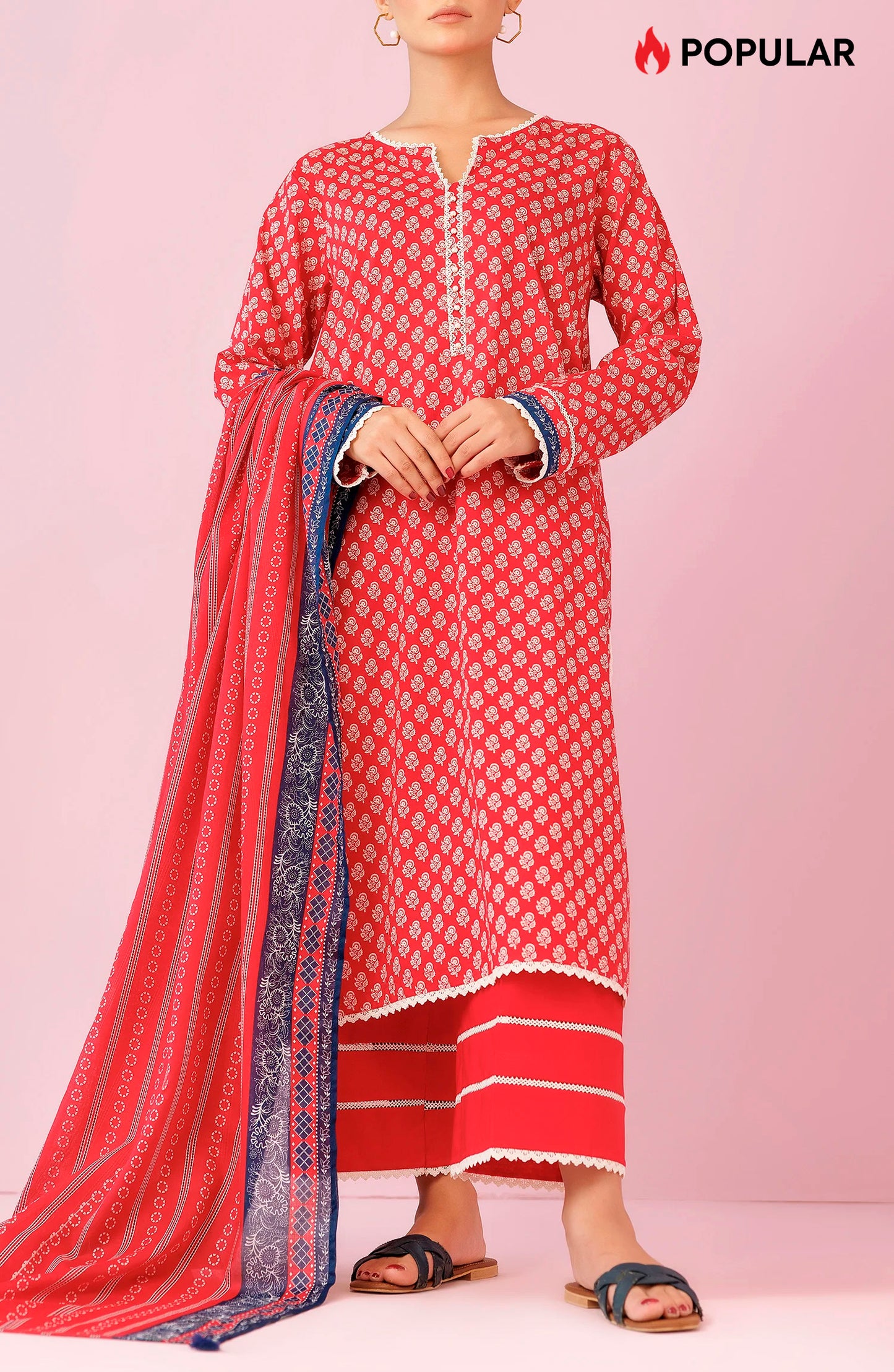 Unstitched 3 Piece Printed Lawn Shirt , Cambric Pant and Lawn Dupatta (OTL-24-196/U RED)