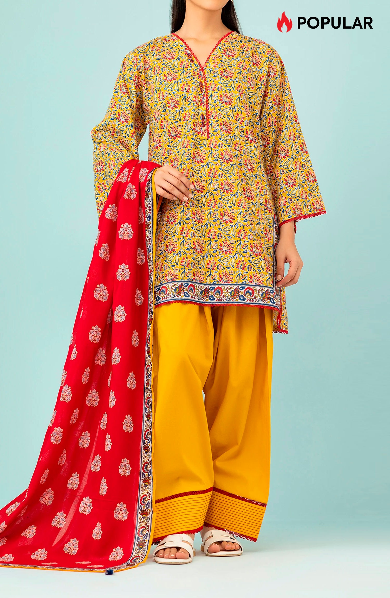 Unstitched 3 Piece Printed Lawn Shirt , Cambric Pant and Lawn Dupatta (OTL-24-198/U YELLOW)