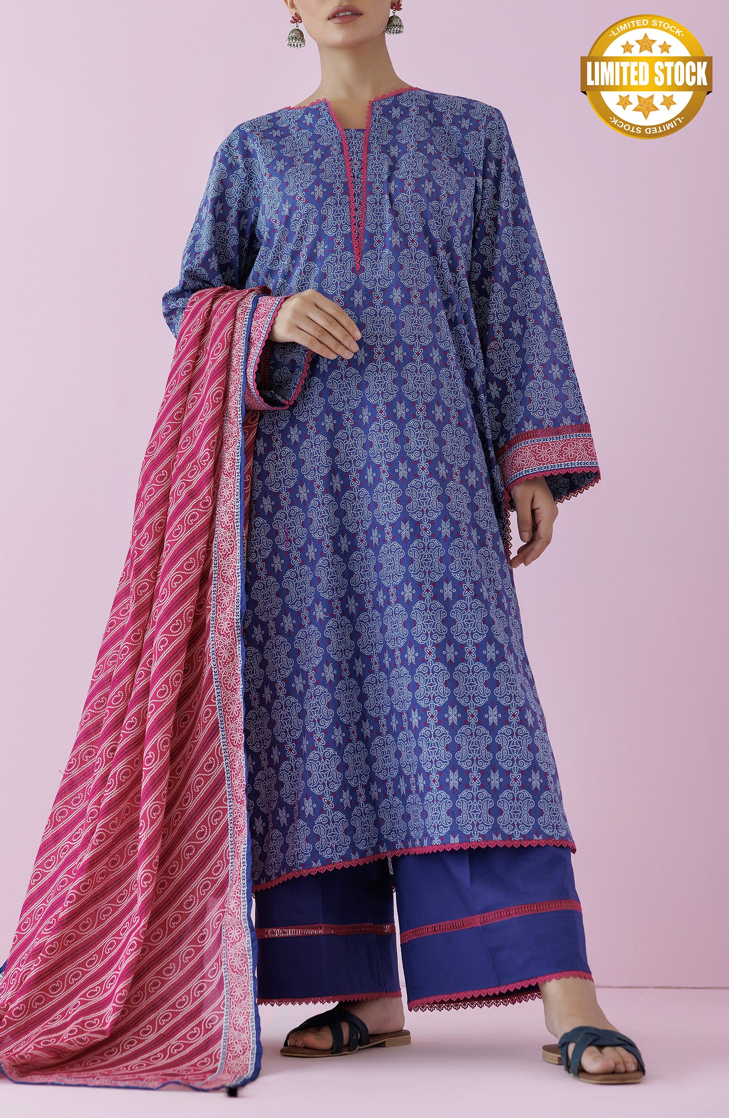 Unstitched 3 Piece Printed Lawn Shirt , Cambric Pant and Lawn Dupatta (OTL-24-210/U BLUE)