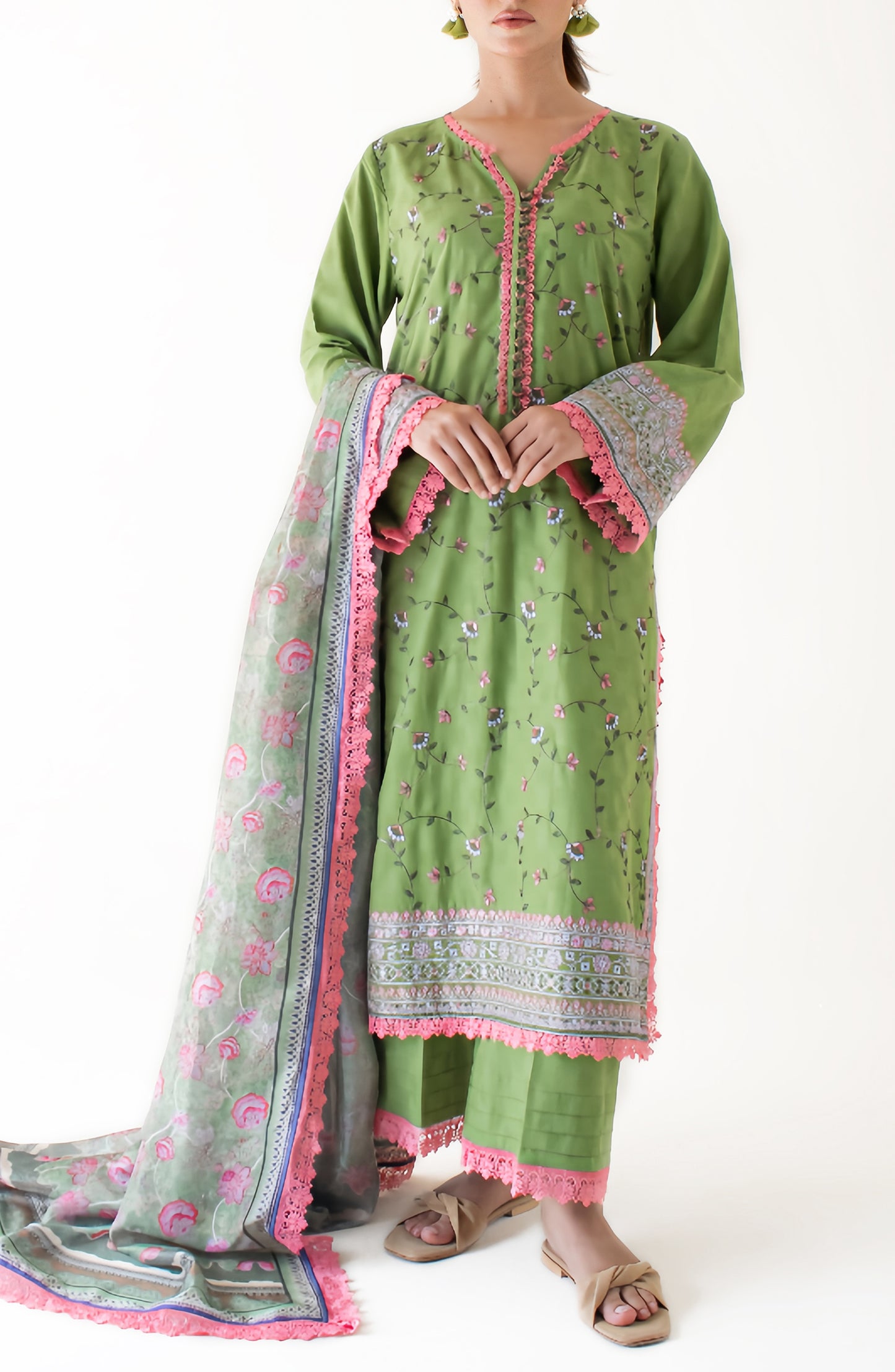 Stitched Premium Embroidered Shirt Dupatta & Pant - 3 Piece - OTL-24-255