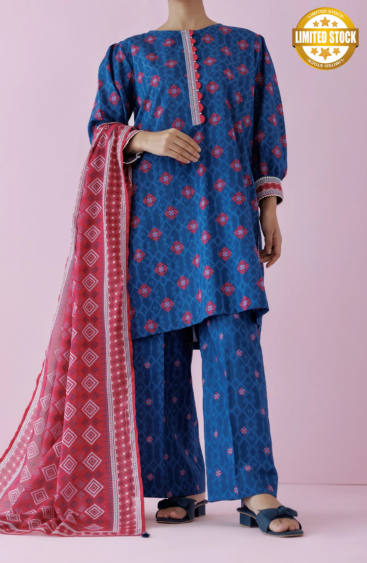 Unstitched 3 Piece Printed Lawn Shirt , Cambric Pant and Lawn Dupatta (OTL-24-311/U BLUE)