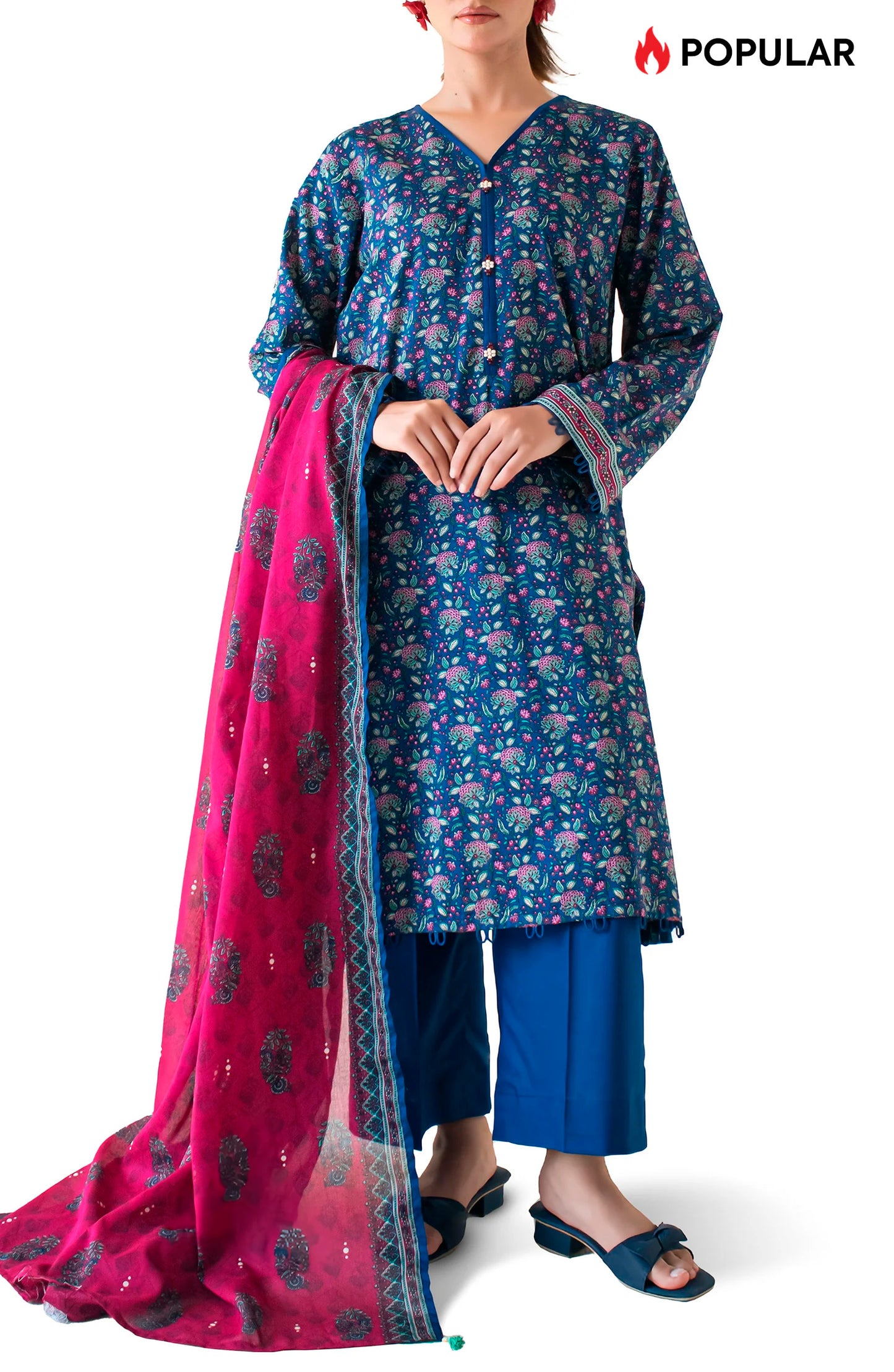 Unstitched 3 Piece Printed Lawn Shirt , Lawn Pant and Lawn Dupatta (OTL-24-403/U BLUE)