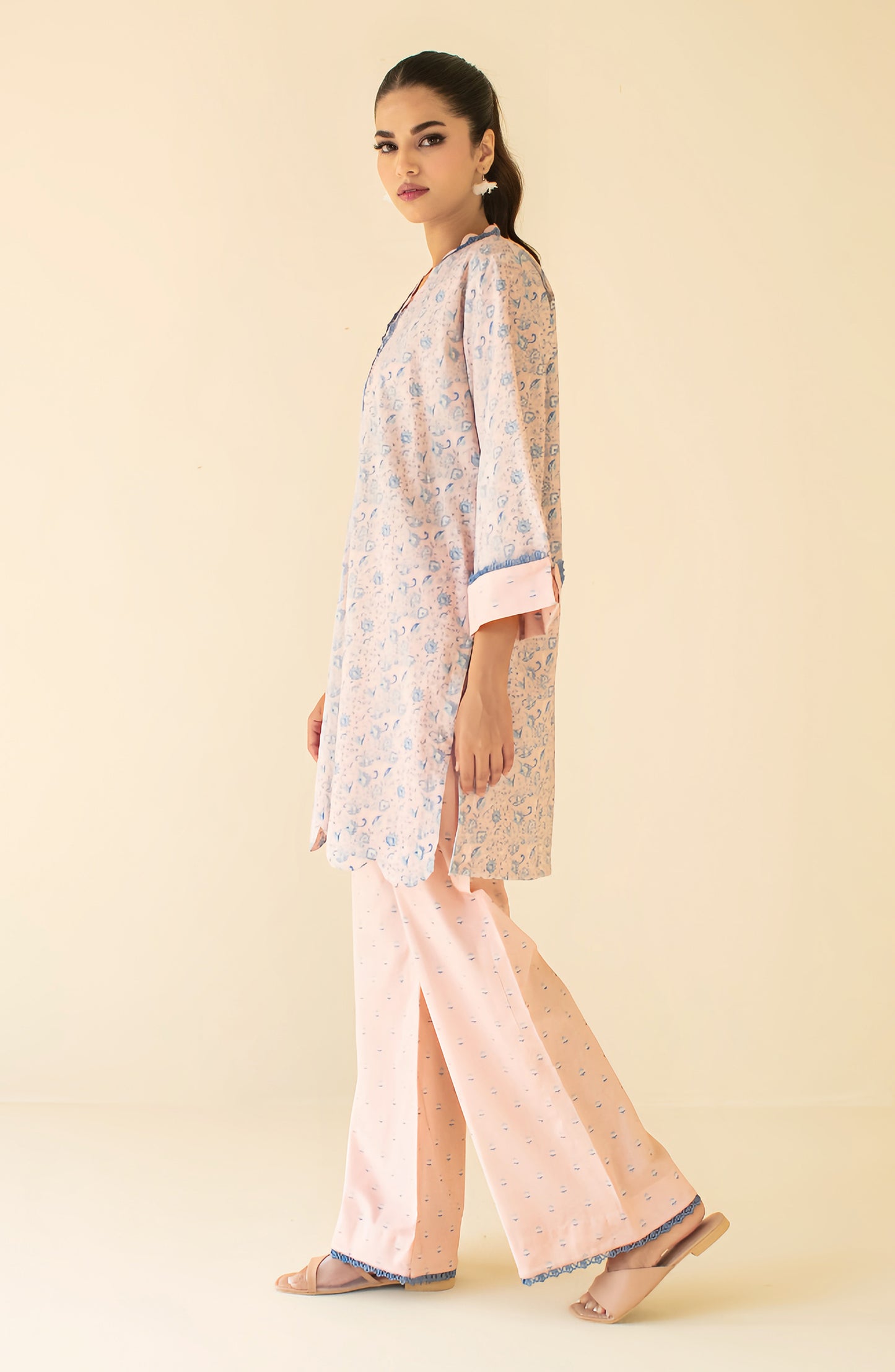 Stitched 2 Piece Printed Cotton Viscose Shirt and Cotton Viscose Pant  (WRCV24S-2002/S PINK)