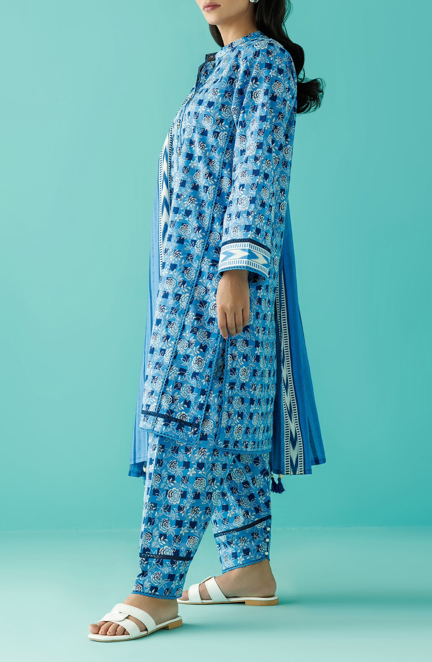 Stitched 3 Piece Printed Lawn Shirt , Cambric Pant and Lawn Dupatta (OTL-24-220/S ICE BLUE)