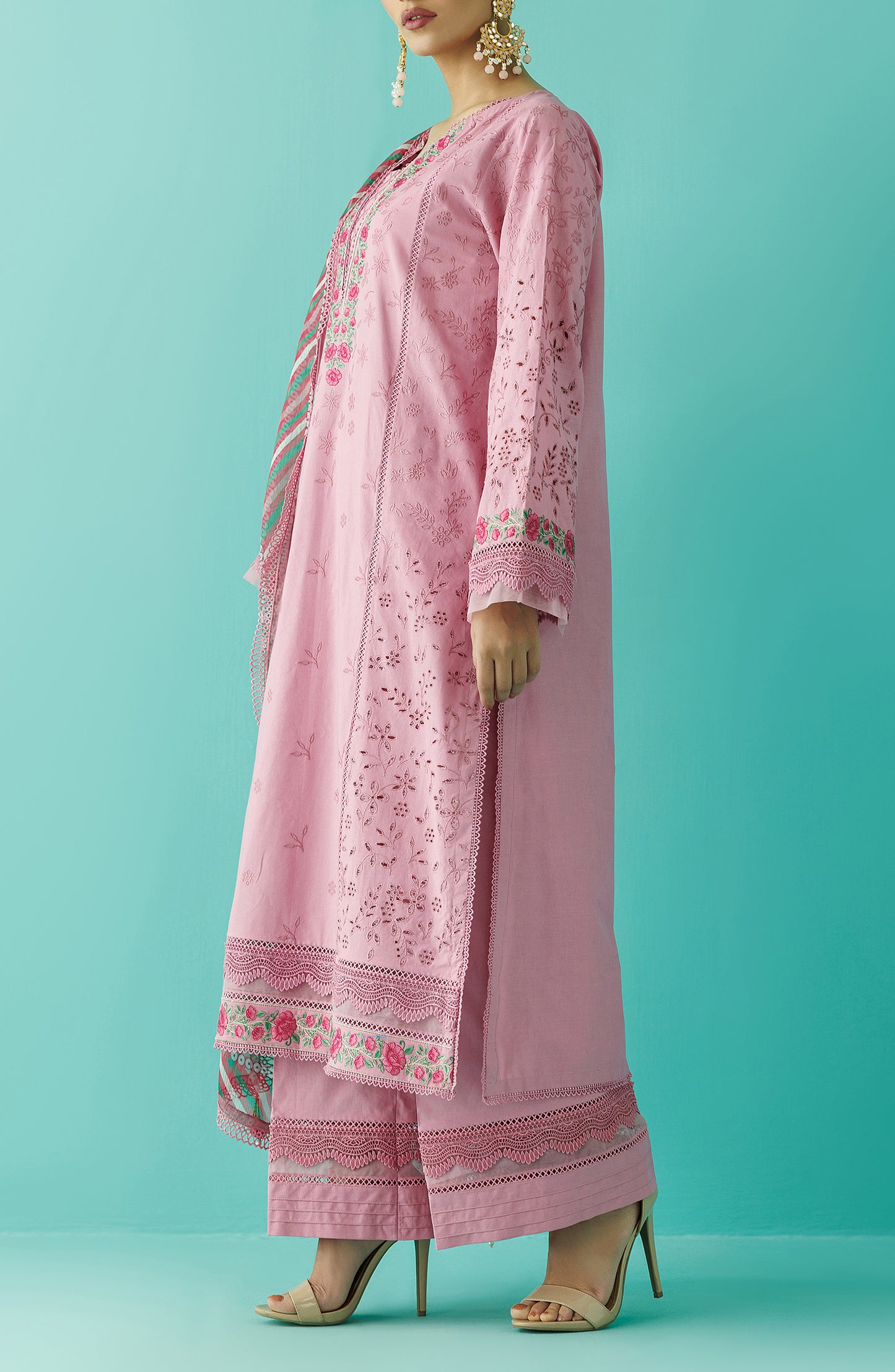 Unstitched 3 Piece Embroidered Lawn Shirt , Cambric Pant and Chiffon Dupatta (OTL-24-031/U PINK)