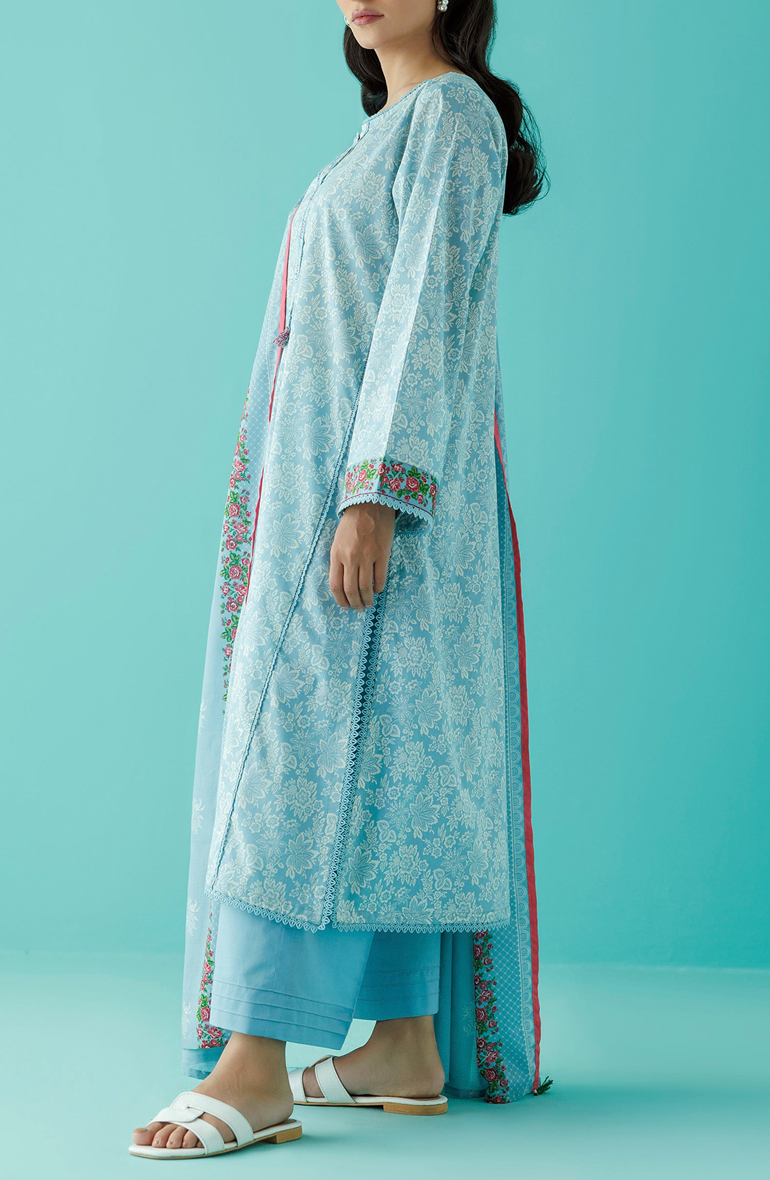 Stitched 3 Piece Printed Lawn Shirt , Cambric Pant and Lawn Dupatta (OTL-24-182/S ICE BLUE)