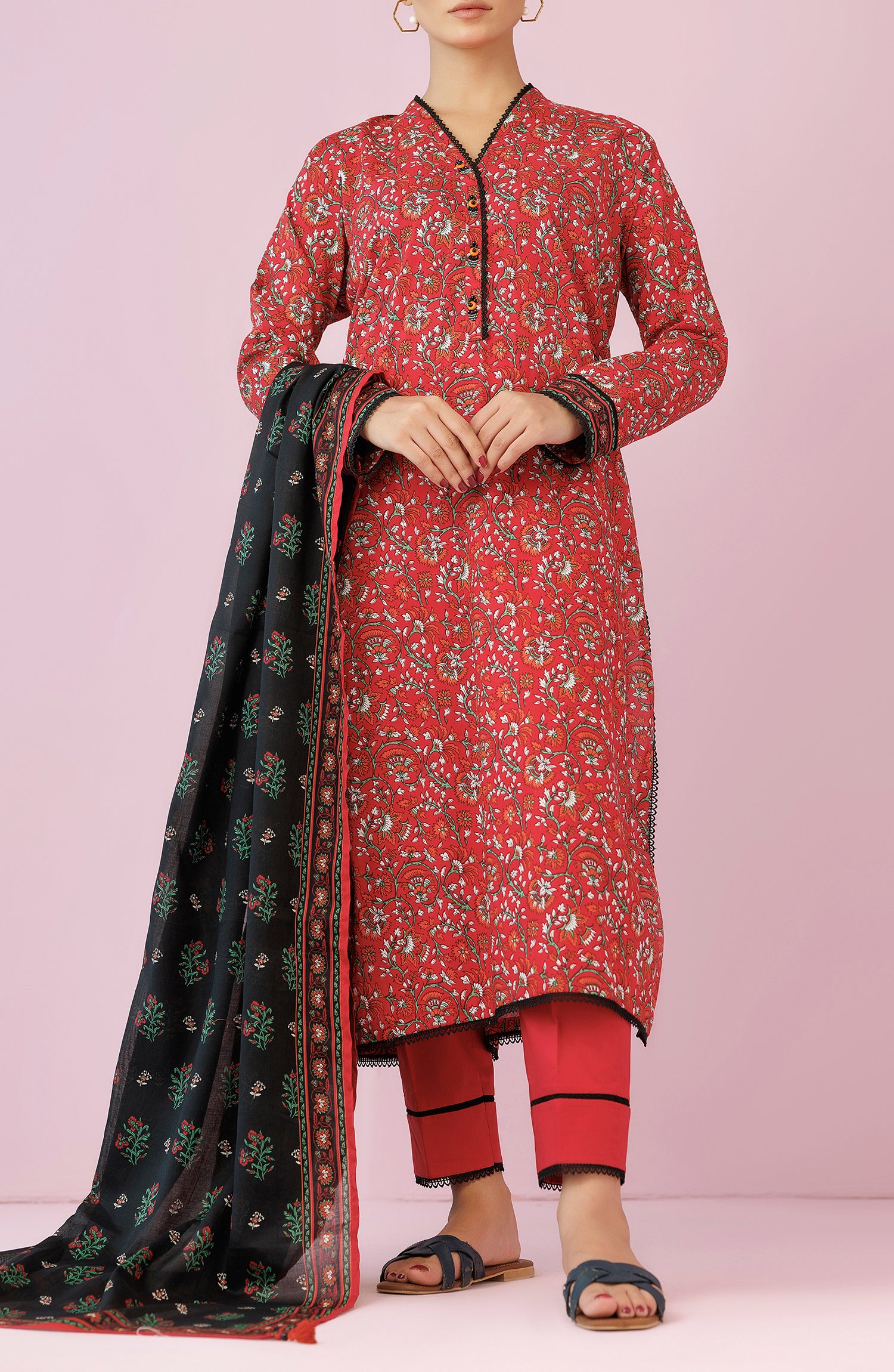 OTL-24-178/U RED LAWN Women UNSTITCHED SHIRT DUPATTA PANTS