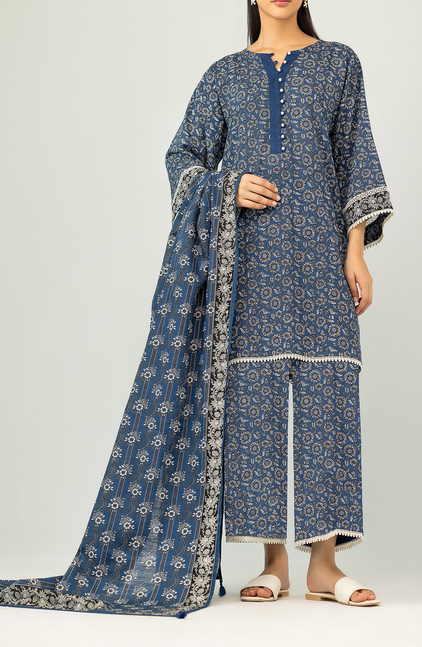 OTL-24-315/U DARK BLUE KHADDAR Women UNSTITCHED SHIRT DUPATTA PANTS