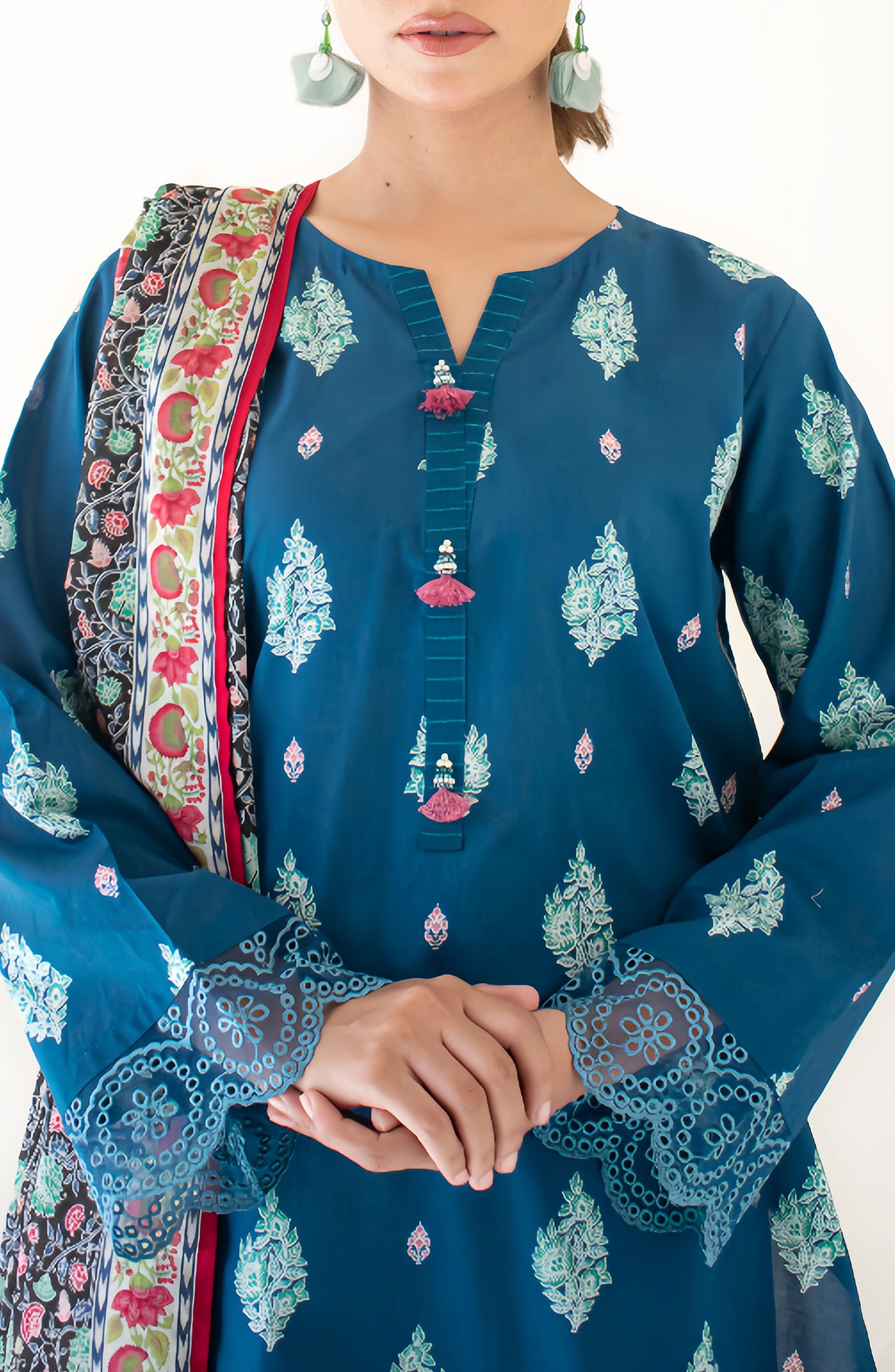 OTL-24-474/U BLUE KARANDI Women UNSTITCHED SHIRT DUPATTA PANTS