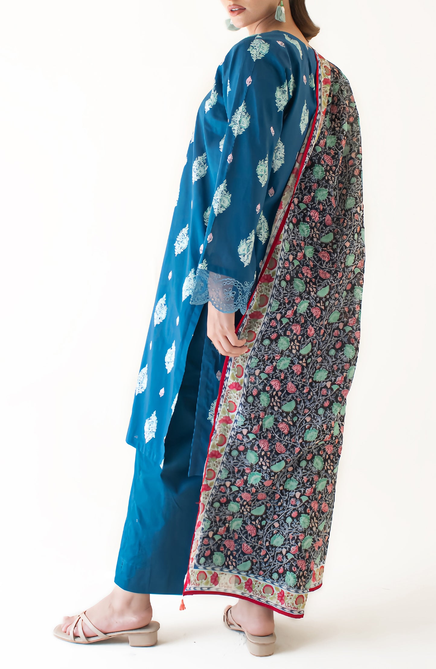 OTL-24-474/U BLUE KARANDI Women UNSTITCHED SHIRT DUPATTA PANTS