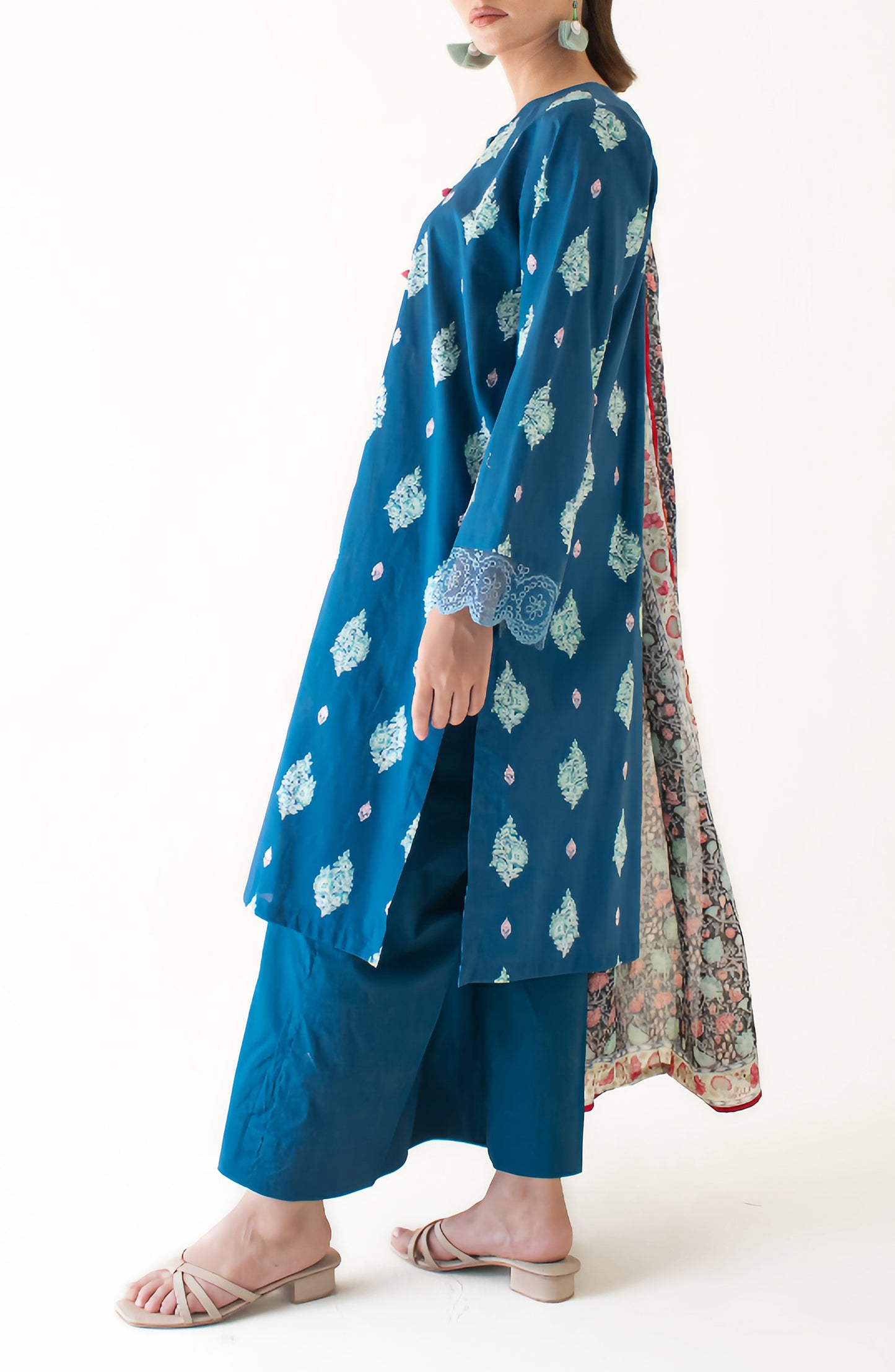 OTL-24-474/U BLUE KARANDI Women UNSTITCHED SHIRT DUPATTA PANTS