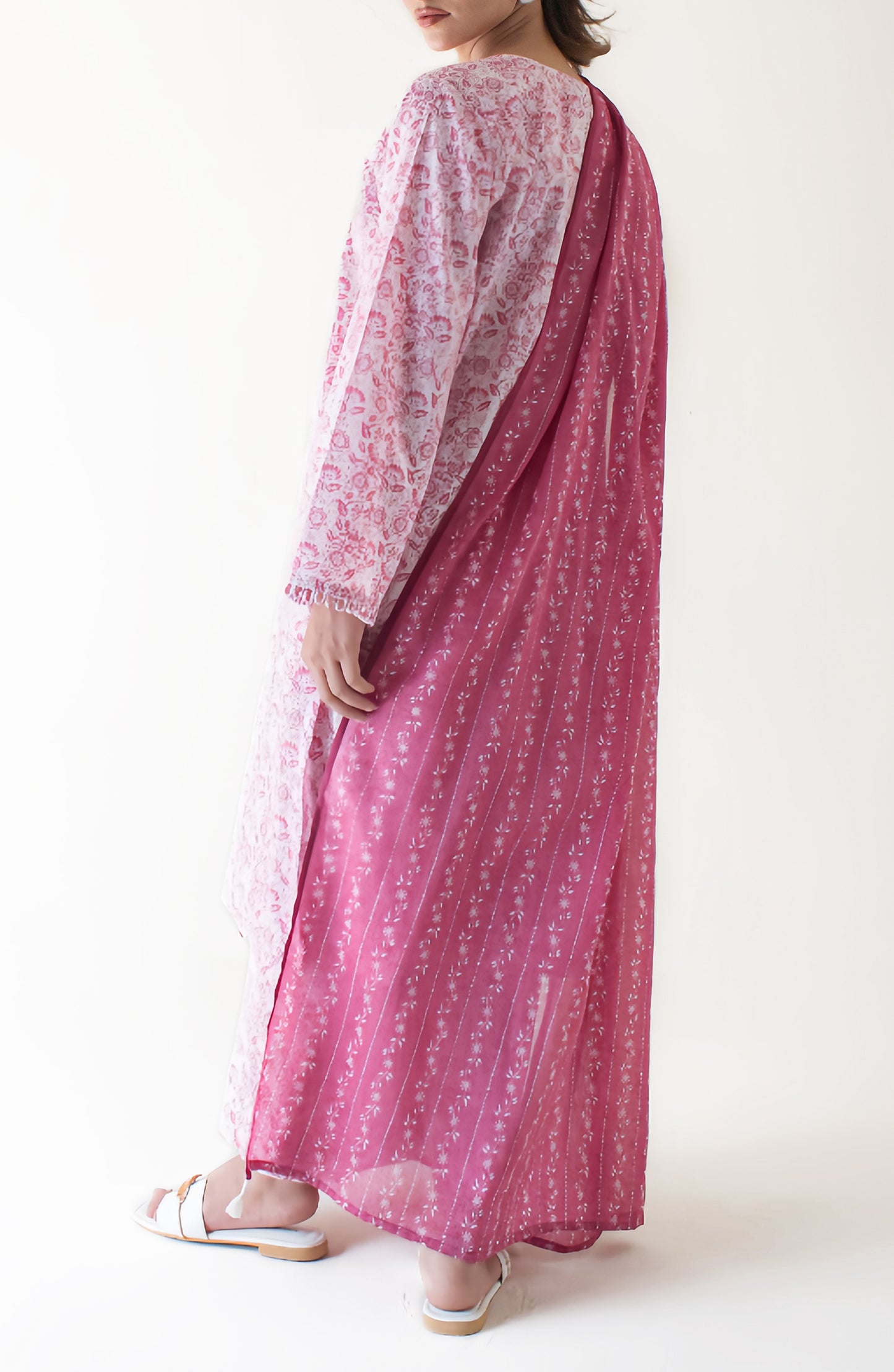 Unstitched 3 Piece Printed Cambric Shirt , Cambric Pant and Cambric Dupatta (OTL-24-373-B/U PINK)