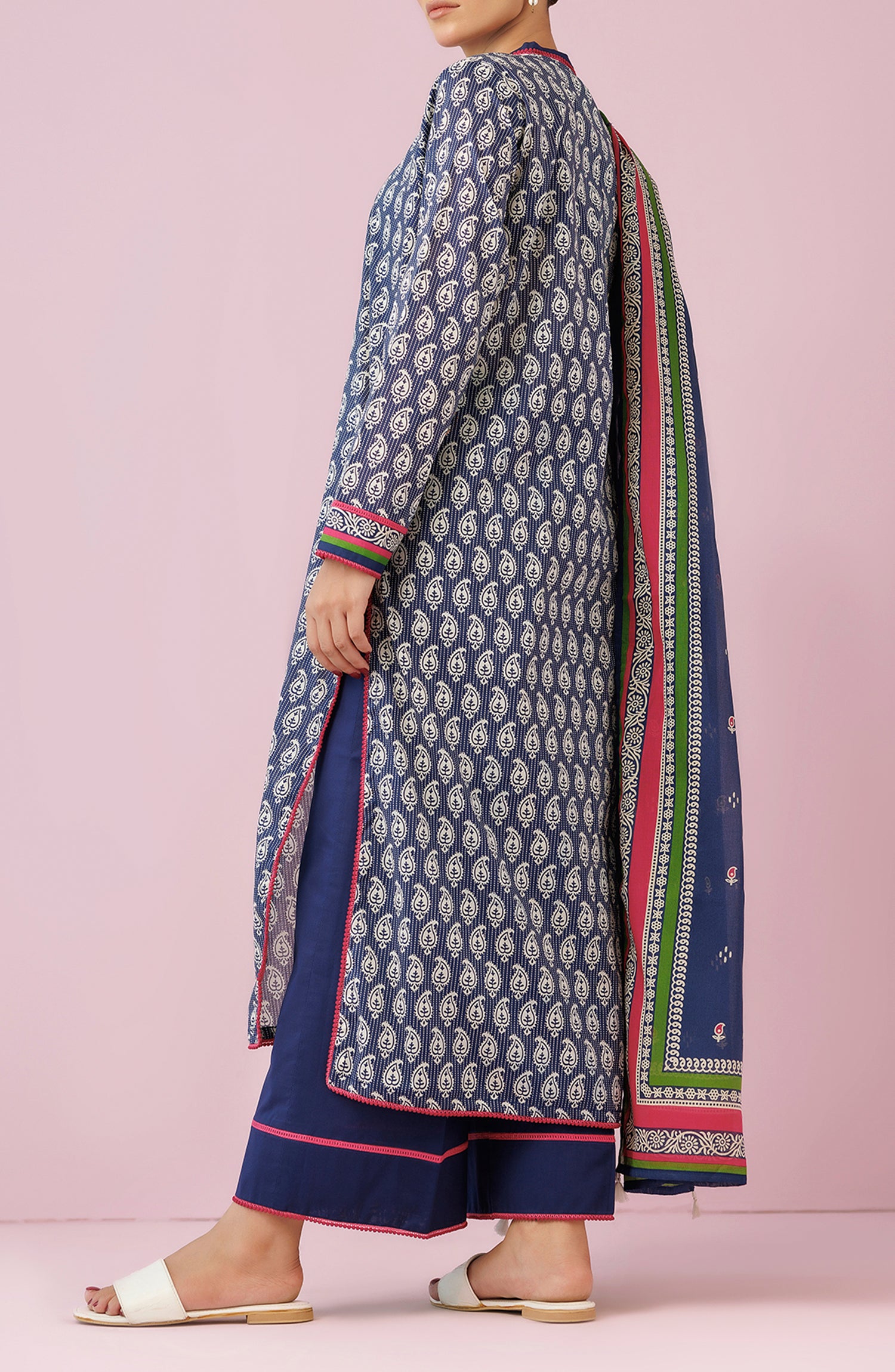 Unstitched 3 Piece Printed Lawn Shirt , Cambric Pant and Lawn Dupatta (OTL-24-135/U BLUE)