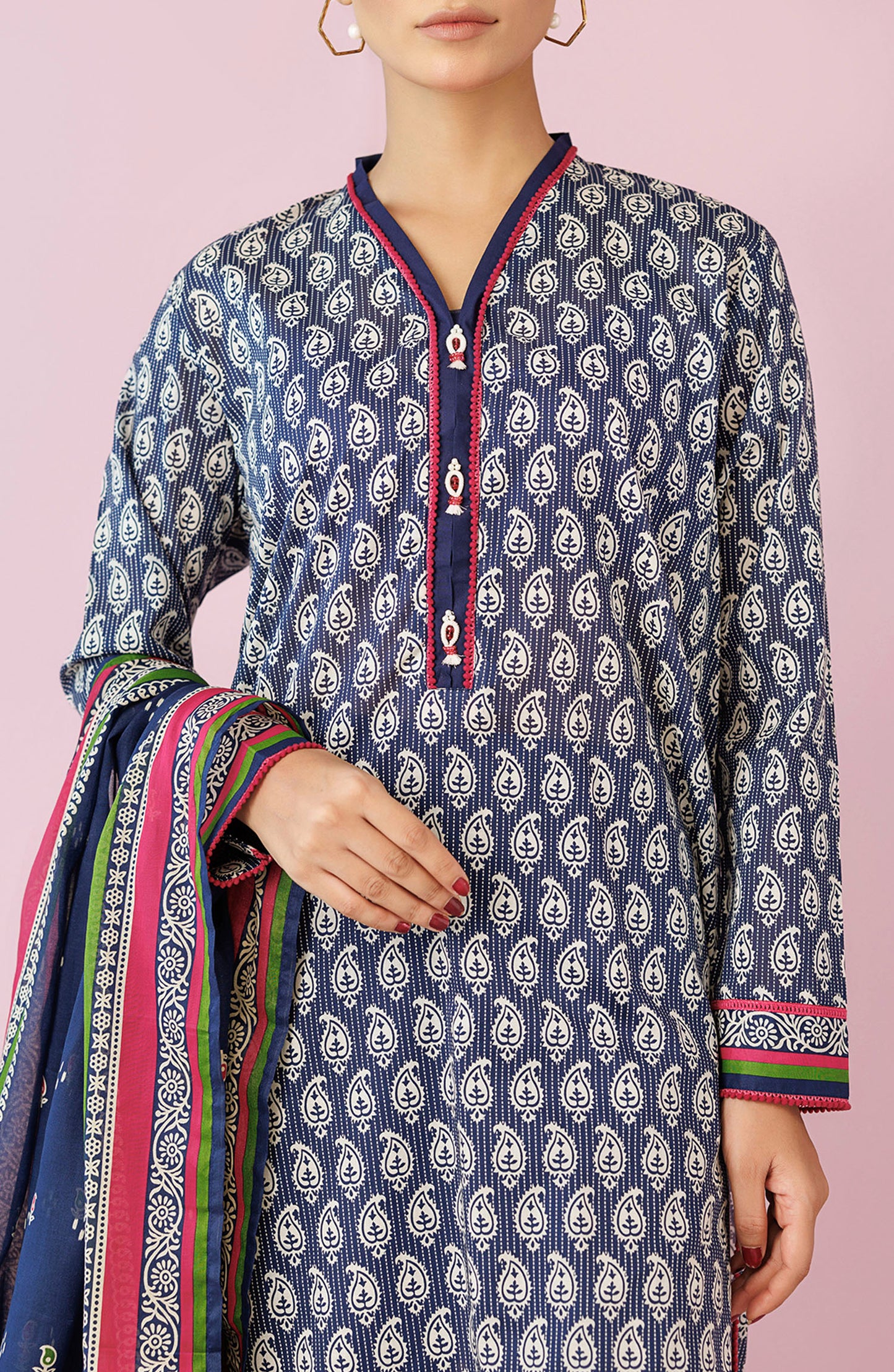 Unstitched 3 Piece Printed Lawn Shirt , Cambric Pant and Lawn Dupatta (OTL-24-135/U BLUE)