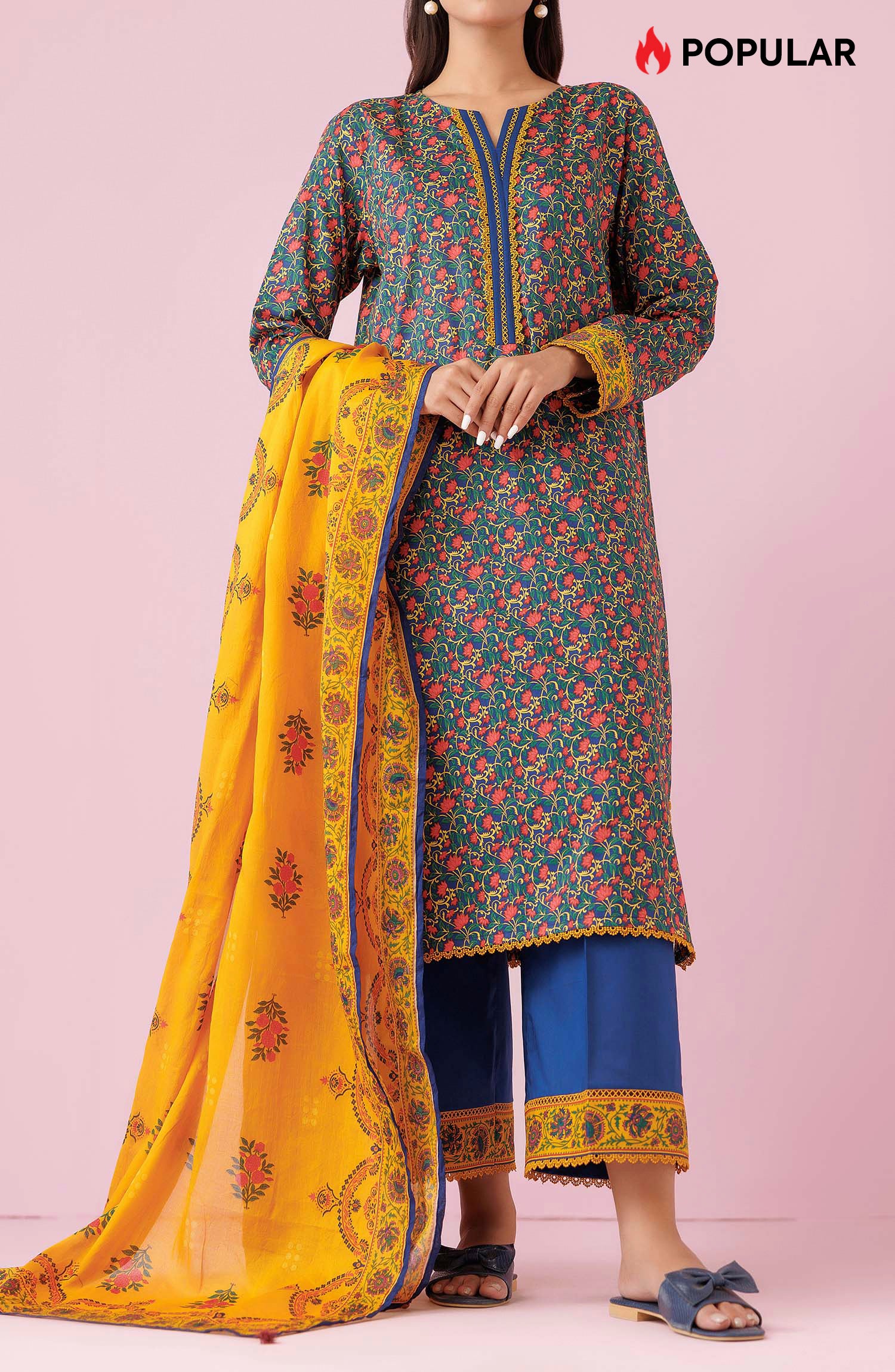 Unstitched 3 Piece Printed Lawn Shirt , Cambric Pant and Lawn Dupatta (OTL-24-348/U BLUE)