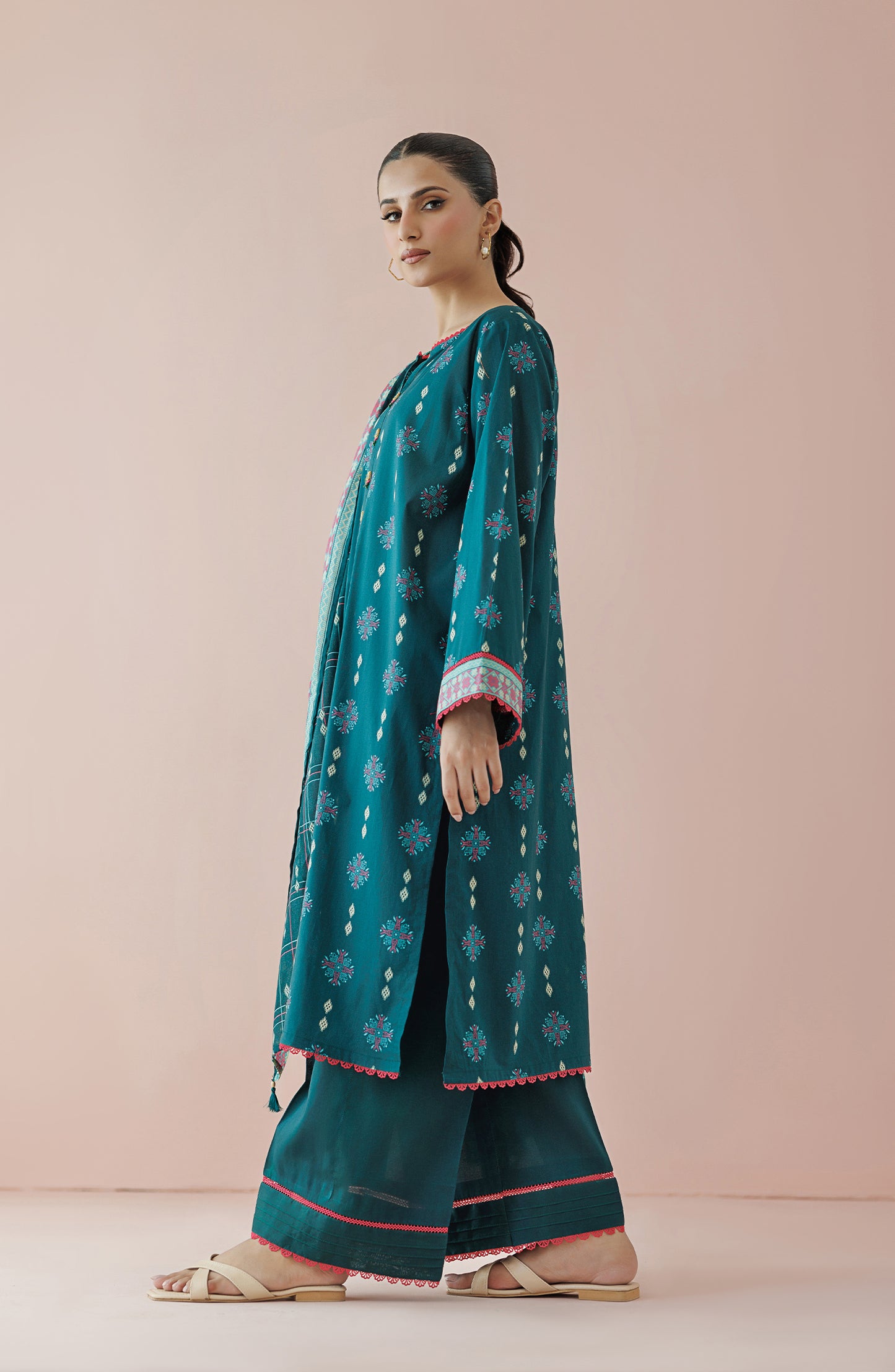 Unstitched 3 Piece Printed Lawn Shirt , Cambric Pant and Lawn Dupatta (OTL-24-064/U TEAL)