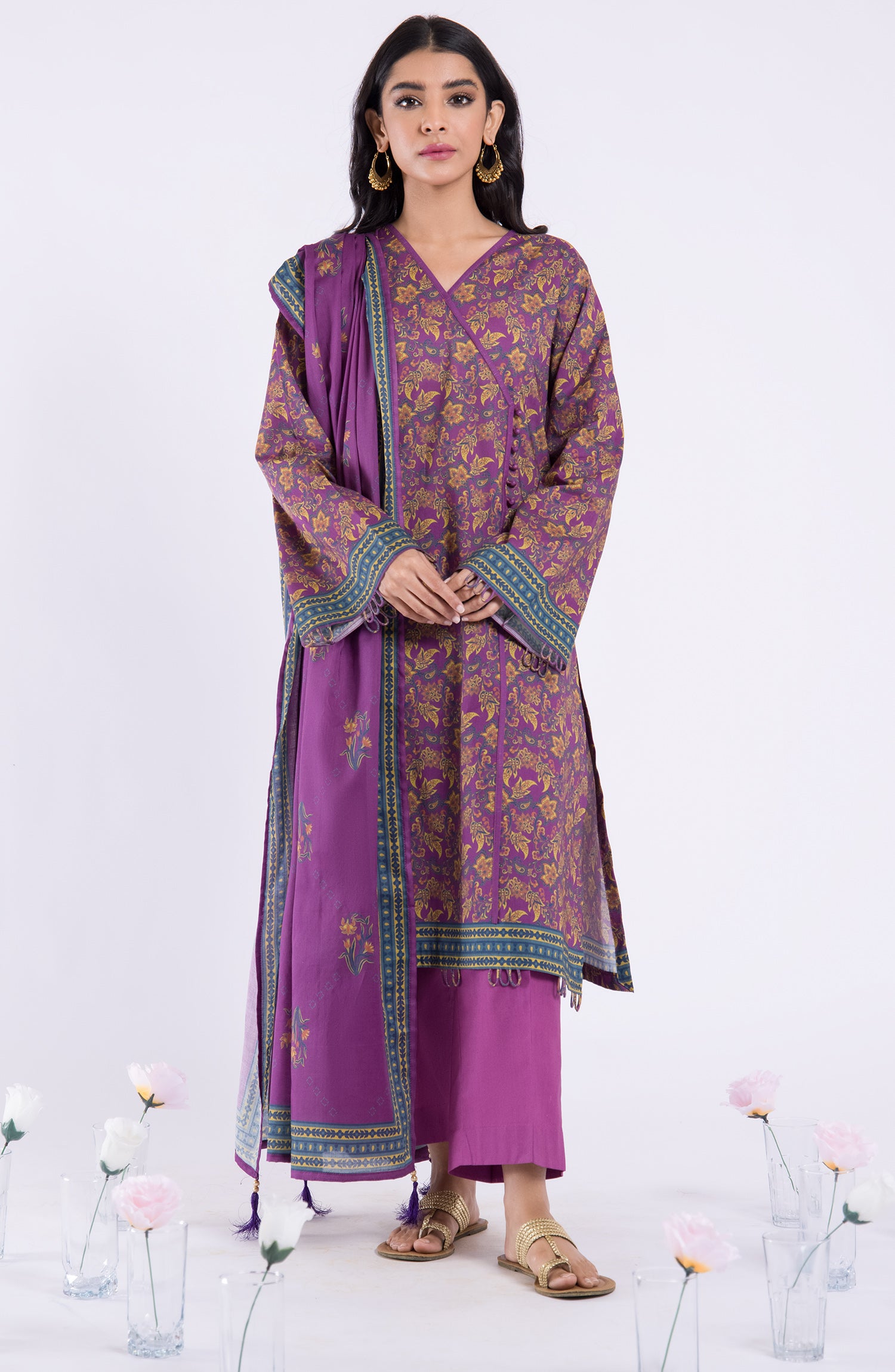 OTL-22-104/U PURPLE LAWN  UNSTITCHED SHIRT DUPATTA PANTS