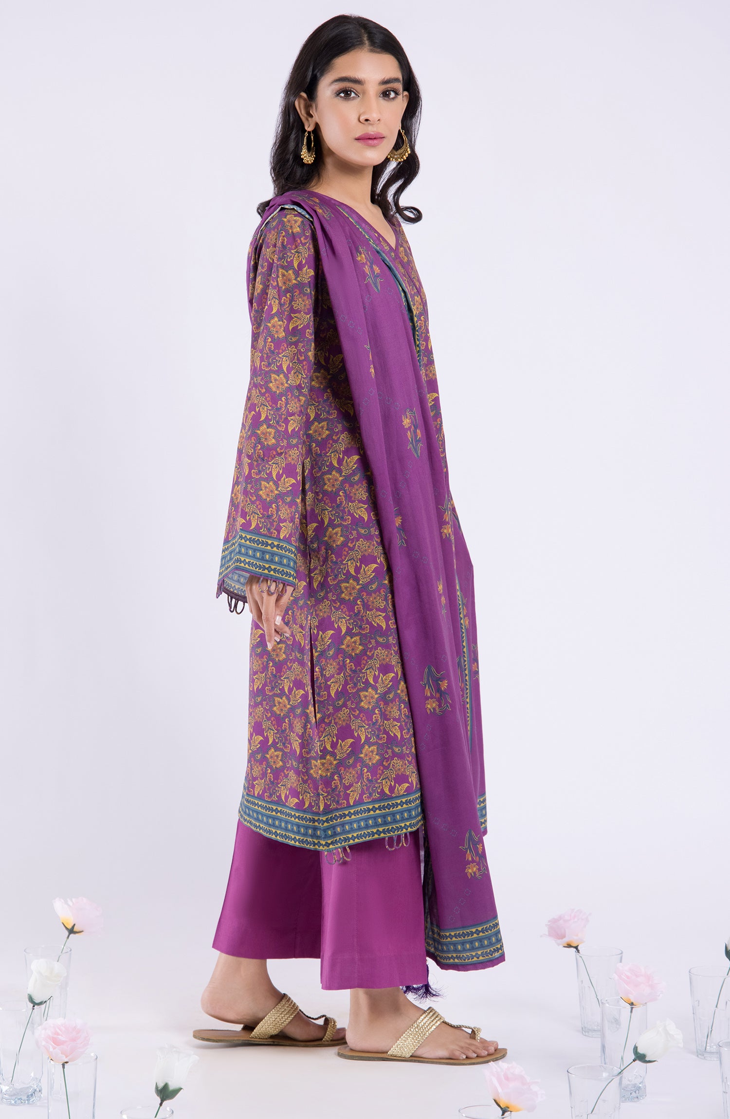 OTL-22-104/U PURPLE LAWN  UNSTITCHED SHIRT DUPATTA PANTS