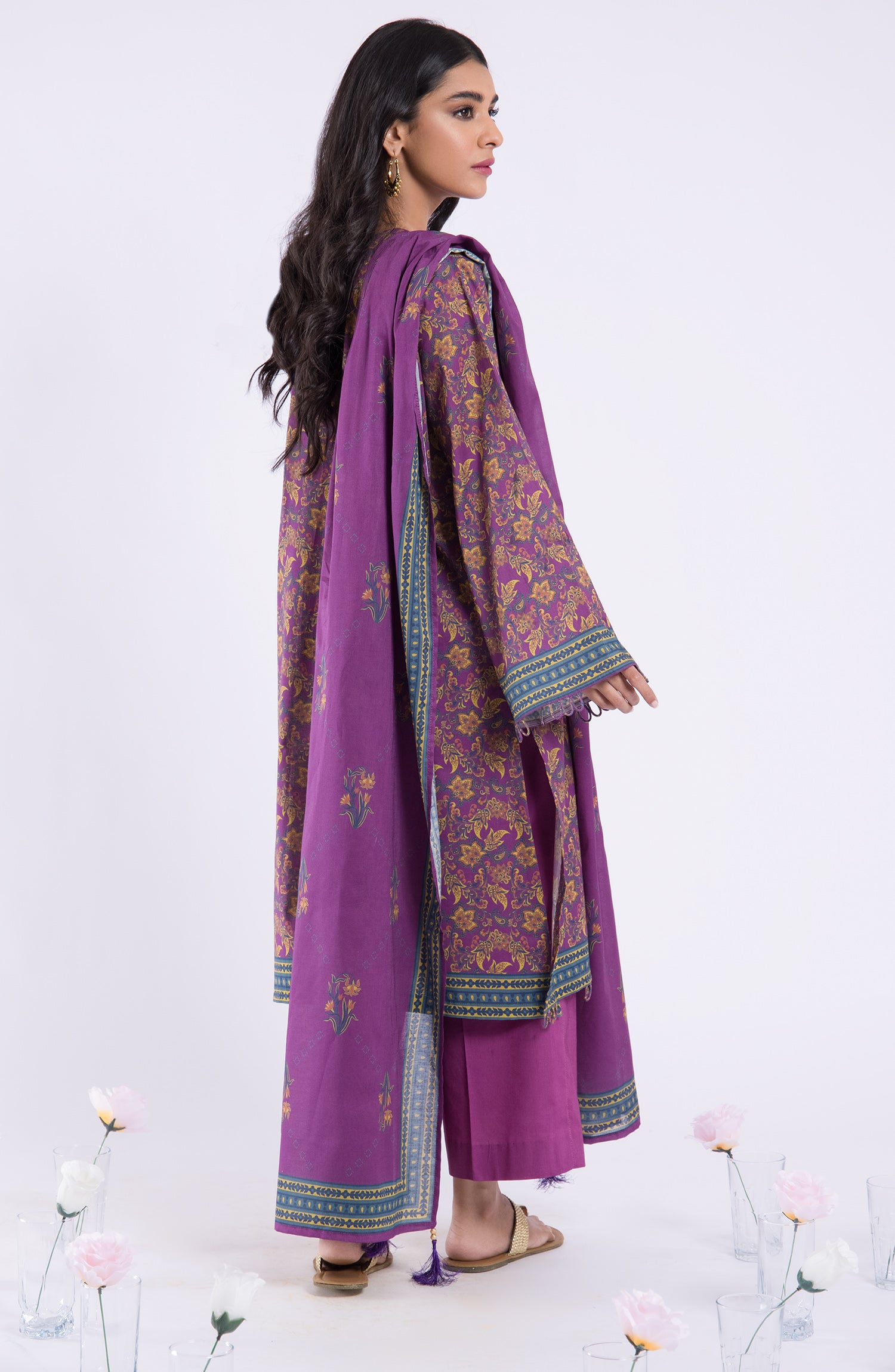 OTL-22-104/U PURPLE LAWN  UNSTITCHED SHIRT DUPATTA PANTS