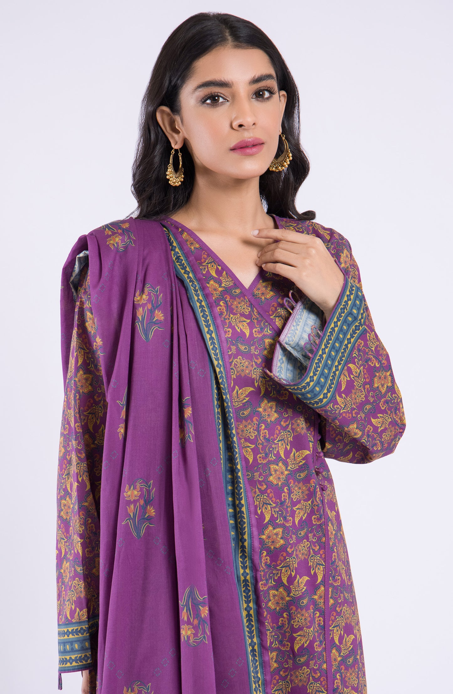 OTL-22-104/U PURPLE LAWN  UNSTITCHED SHIRT DUPATTA PANTS