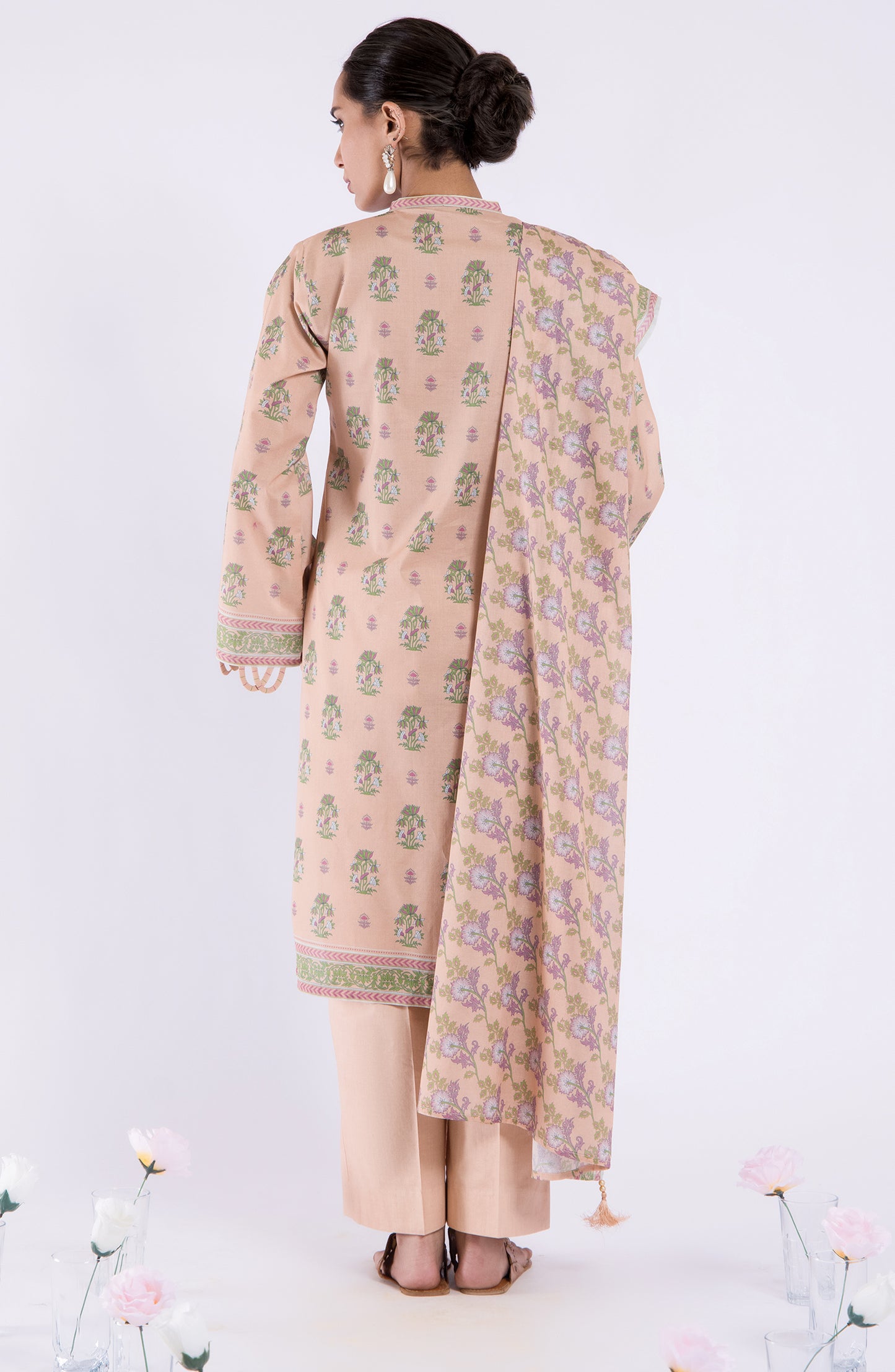 OTL-22-109/U PEACH LAWN  UNSTITCHED SHIRT DUPATTA PANTS