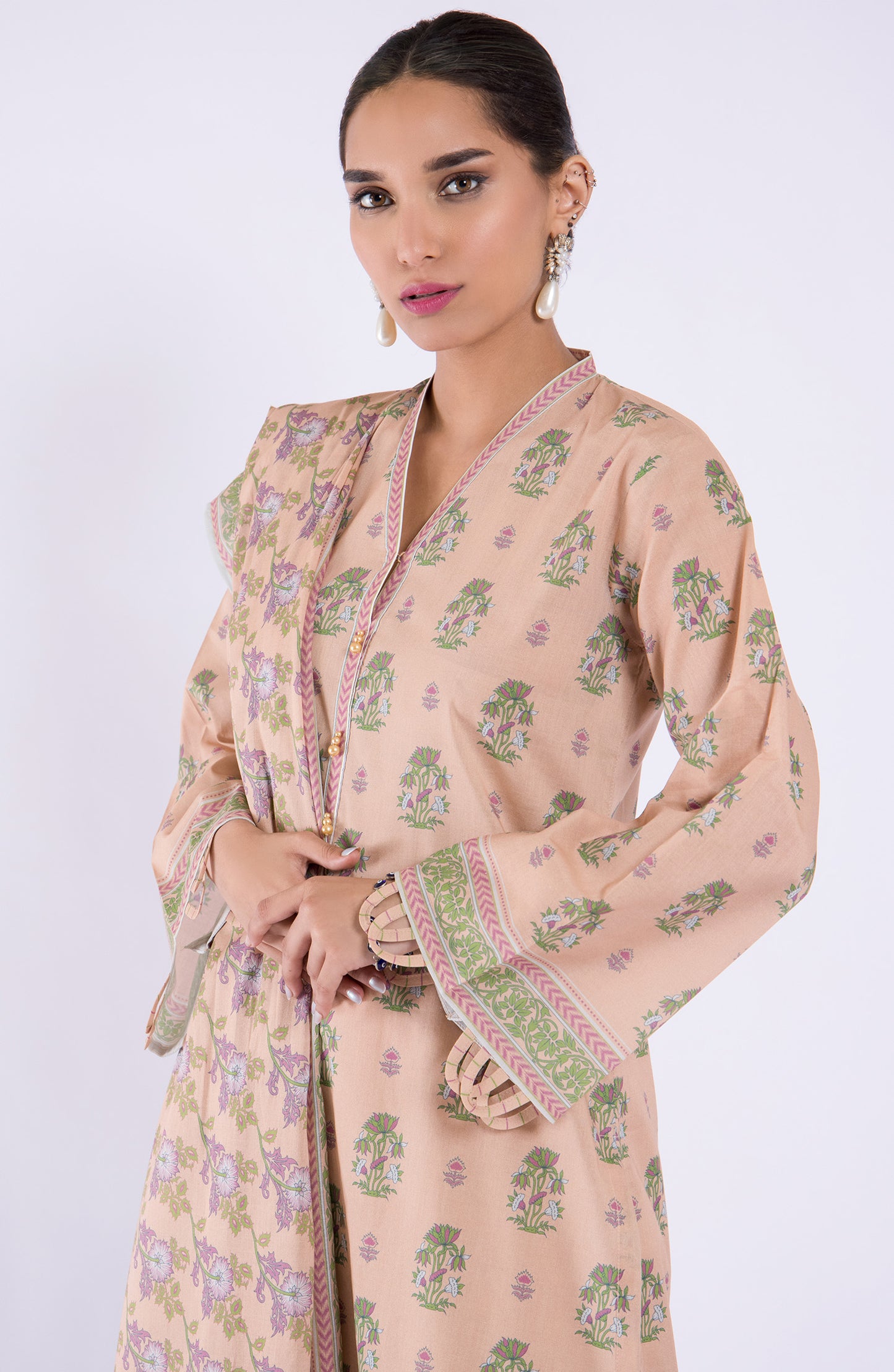 OTL-22-109/U PEACH LAWN  UNSTITCHED SHIRT DUPATTA PANTS