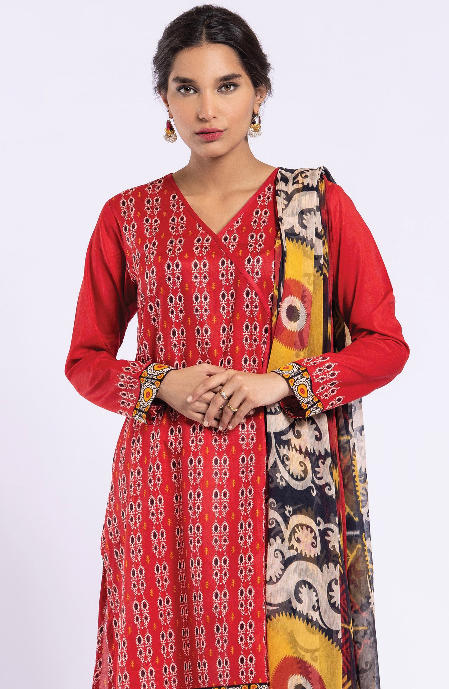 NRDS-22-030/U RED LAWN  UNSTITCHED SHIRT DUPATTA