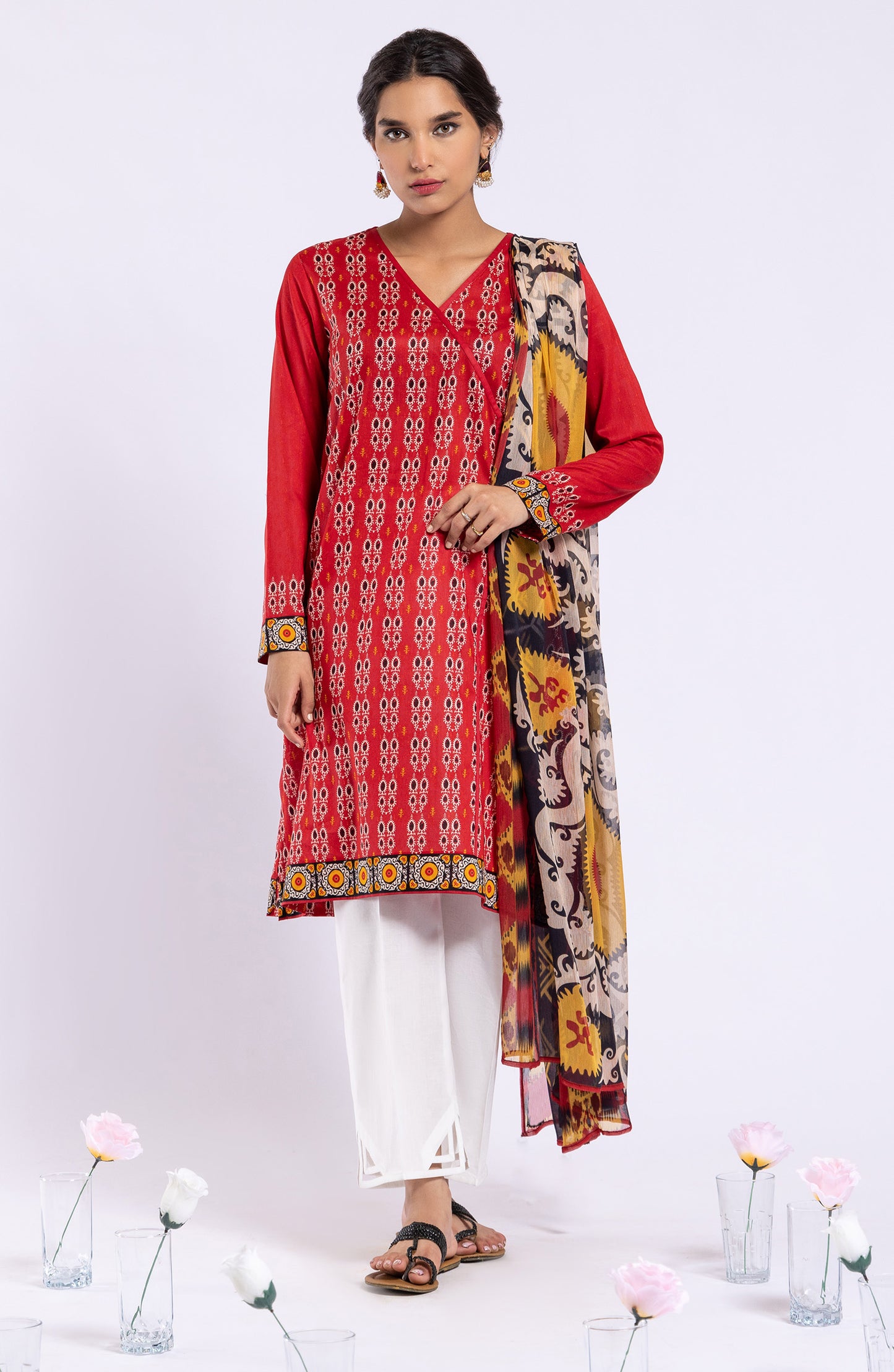 NRDS-22-030/U RED LAWN  UNSTITCHED SHIRT DUPATTA