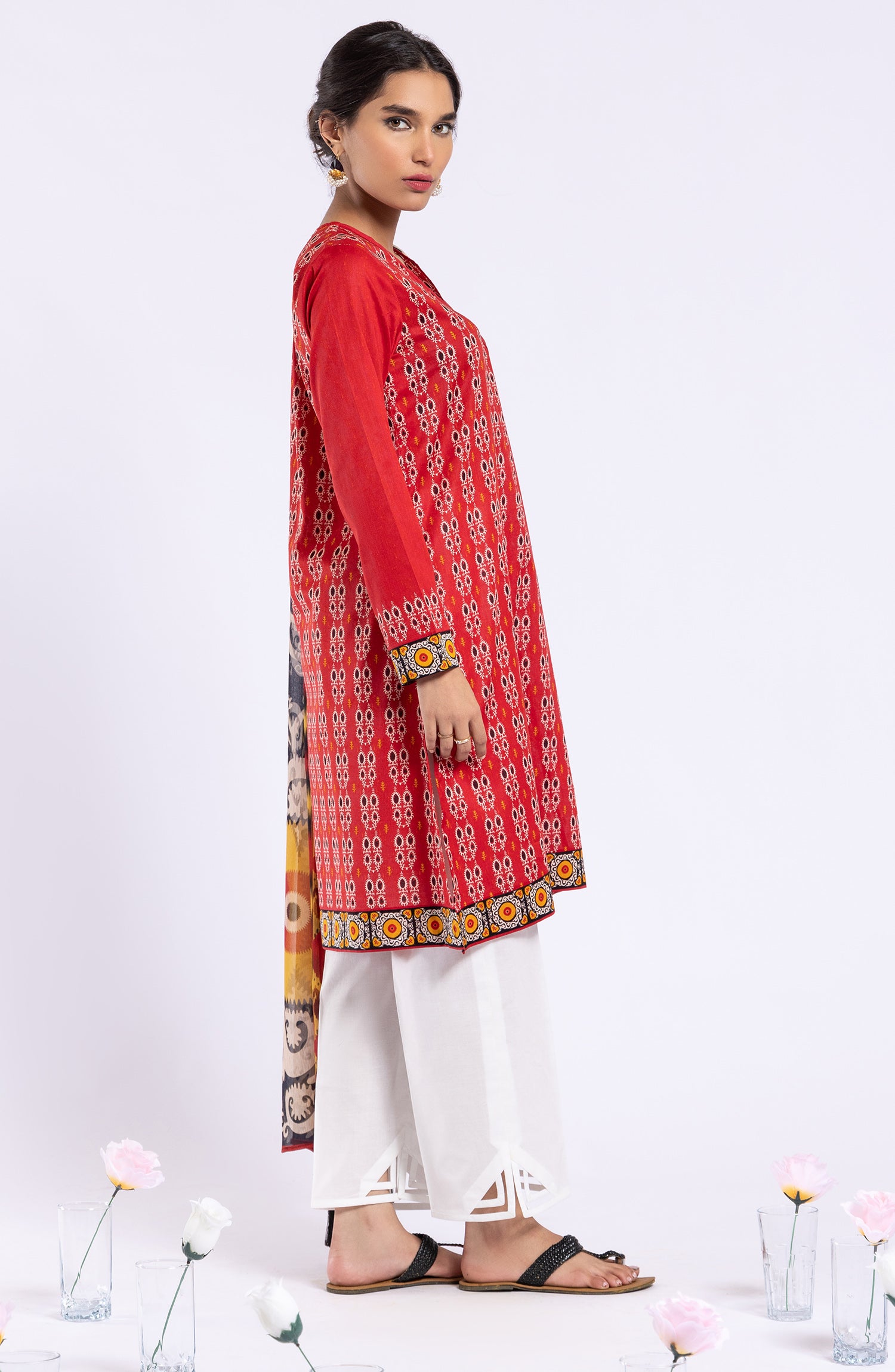 NRDS-22-030/U RED LAWN  UNSTITCHED SHIRT DUPATTA