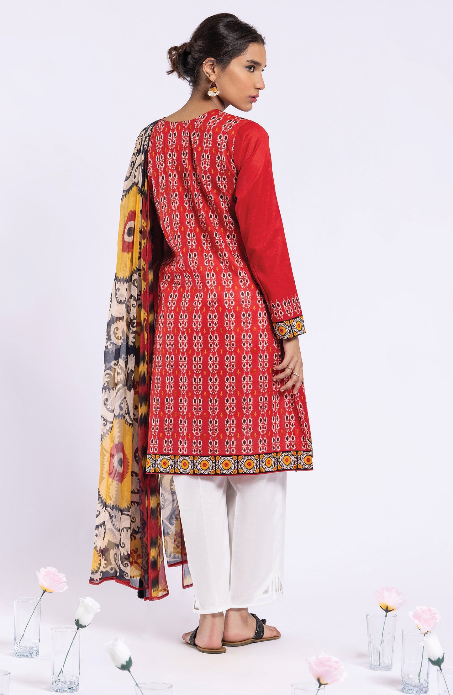 NRDS-22-030/U RED LAWN  UNSTITCHED SHIRT DUPATTA