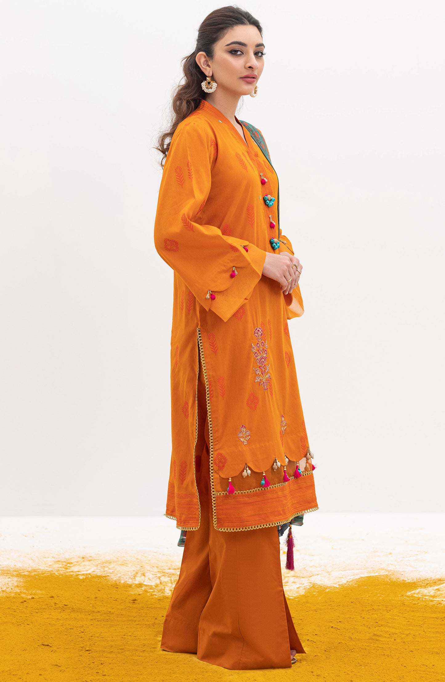 OTL-21-168/U ORANGE JACQUARD  UNSTITCHED SHIRT DUPATTA PANTS