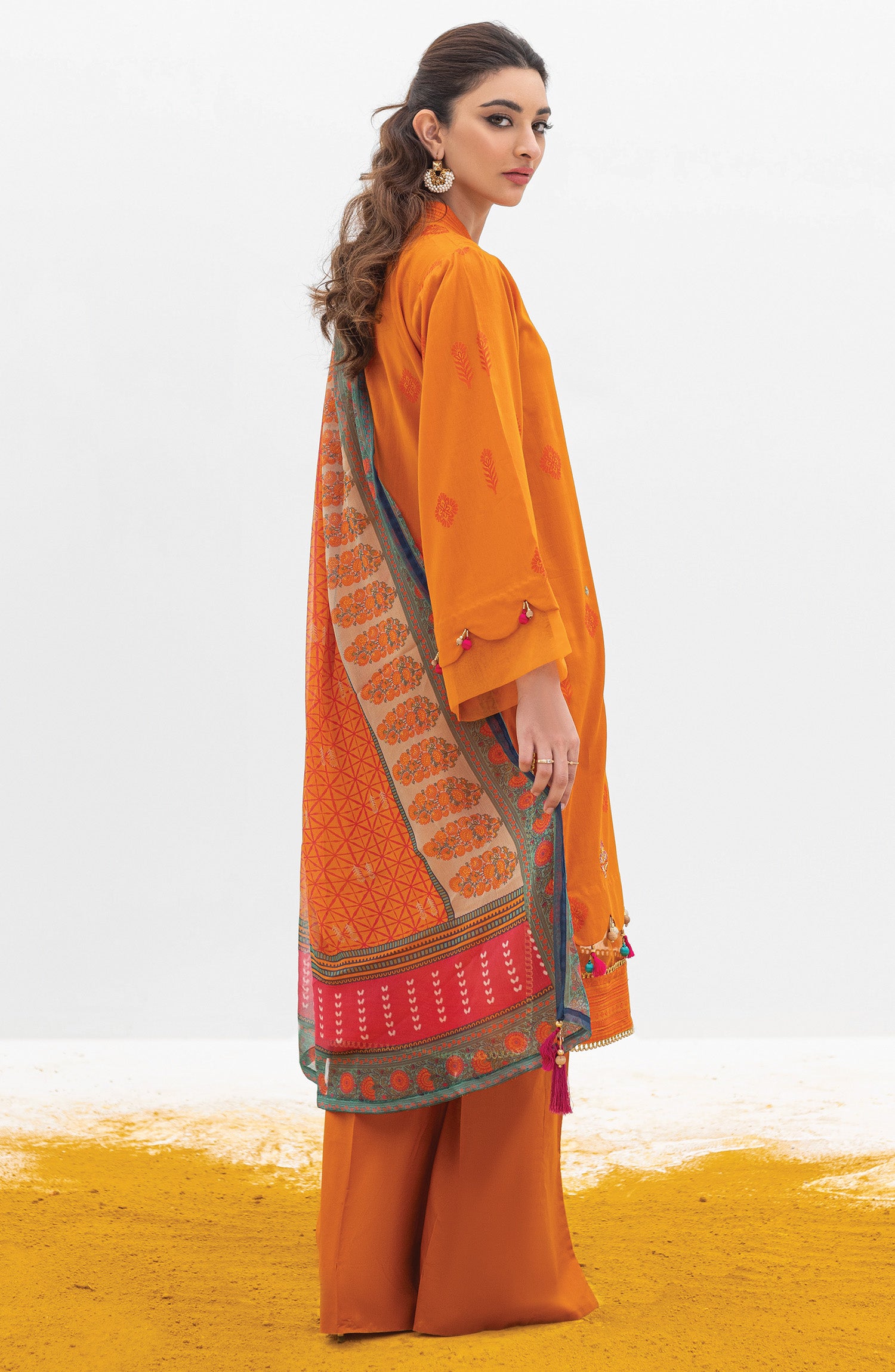 OTL-21-168/U ORANGE JACQUARD  UNSTITCHED SHIRT DUPATTA PANTS