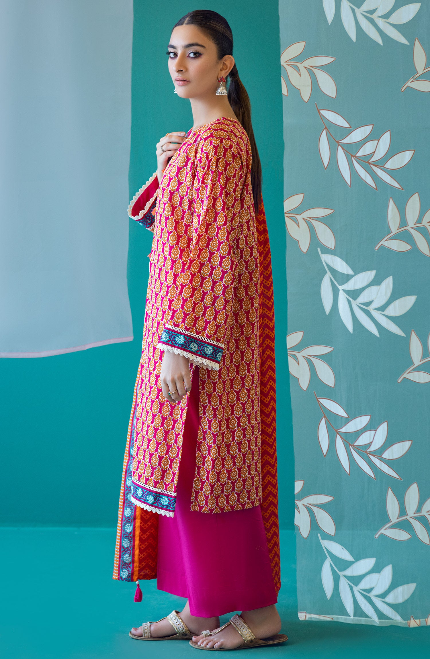 OTL-22-197/U PINK LAWN  UNSTITCHED SHIRT DUPATTA PANTS