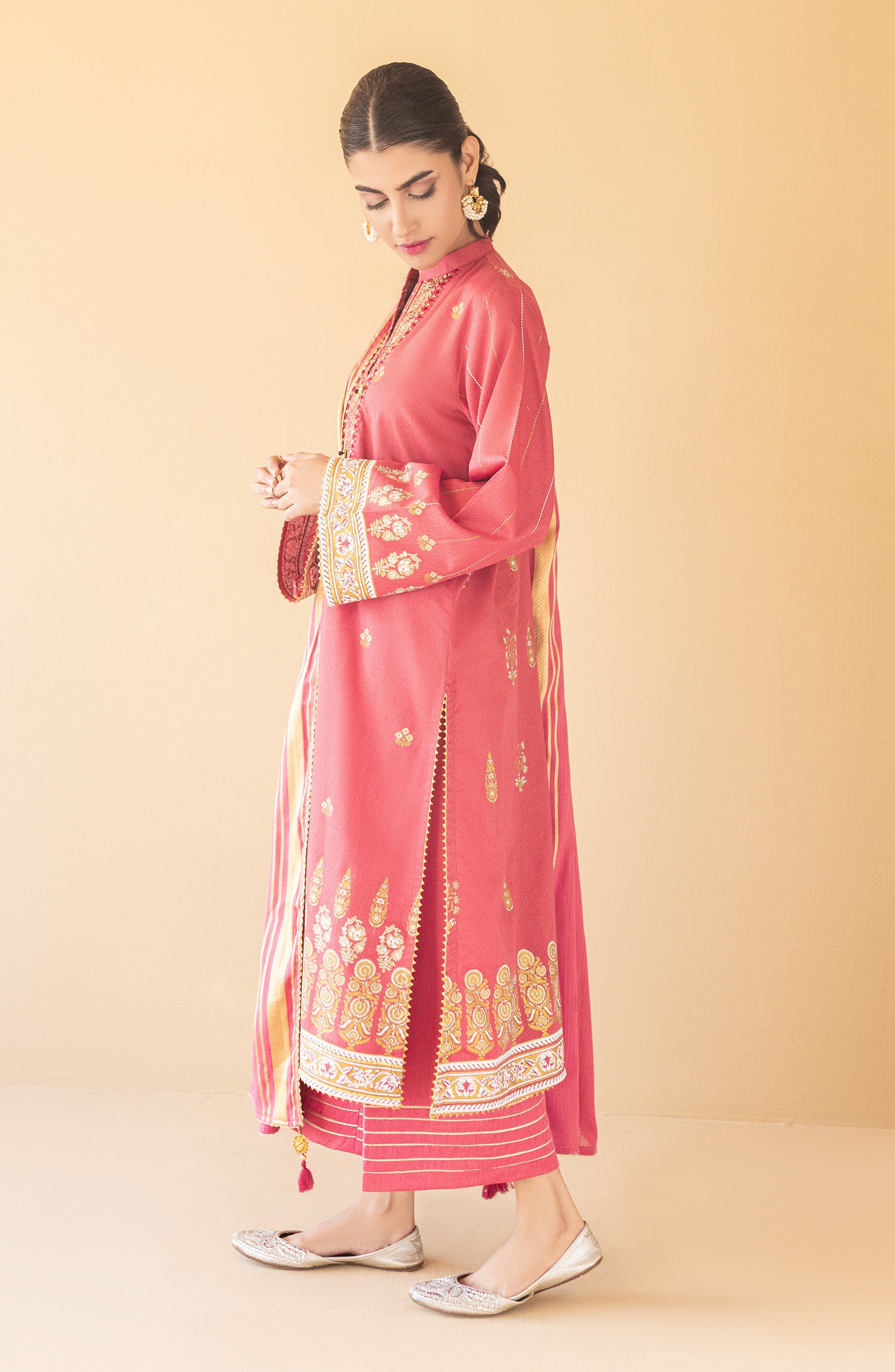 OTL-22-154/U PINK KARANDI  UNSTITCHED SHIRT DUPATTA PANTS