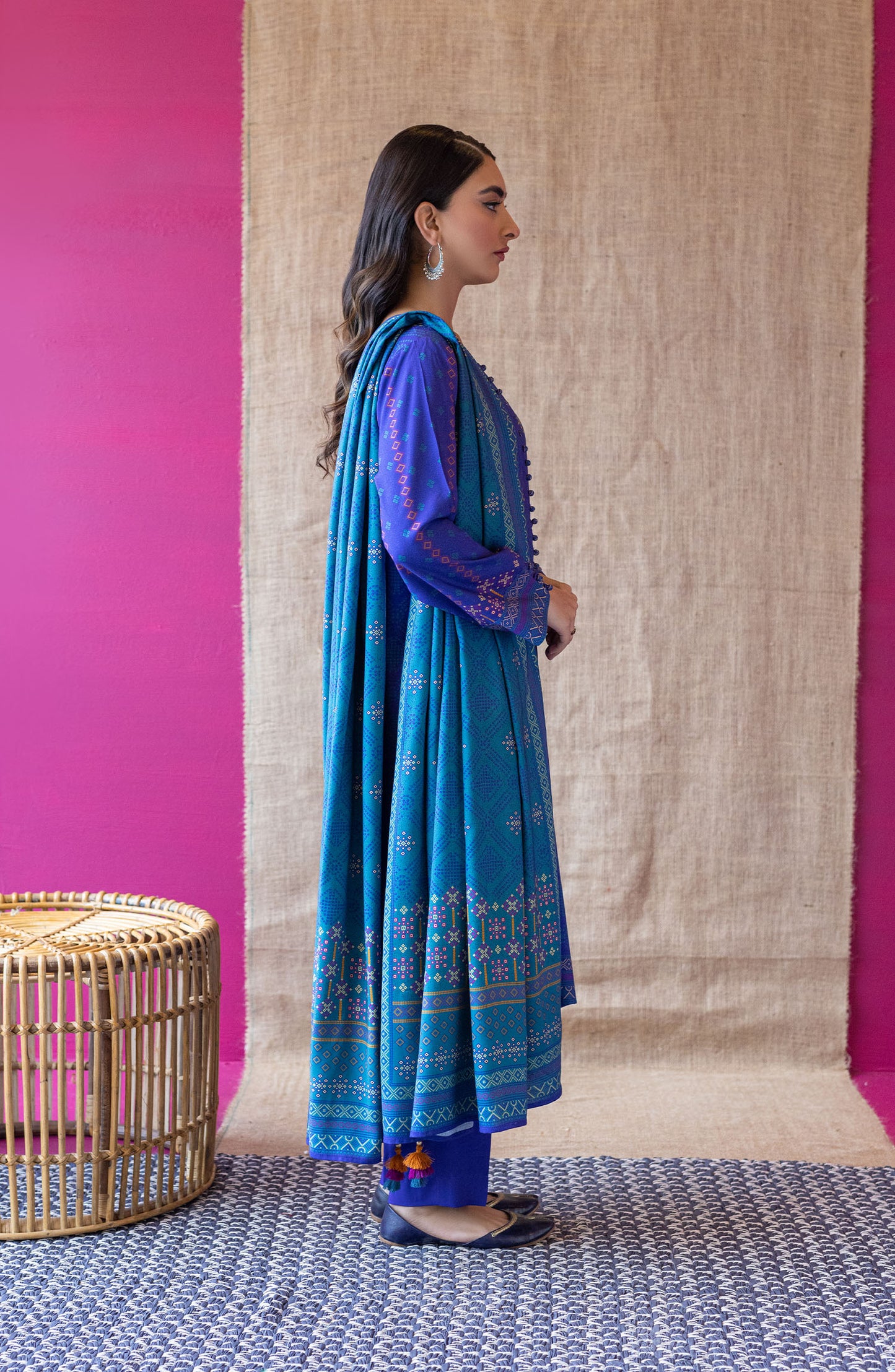 OTL-22-162/U BLUE LINEN  UNSTITCHED SHIRT DUPATTA PANTS